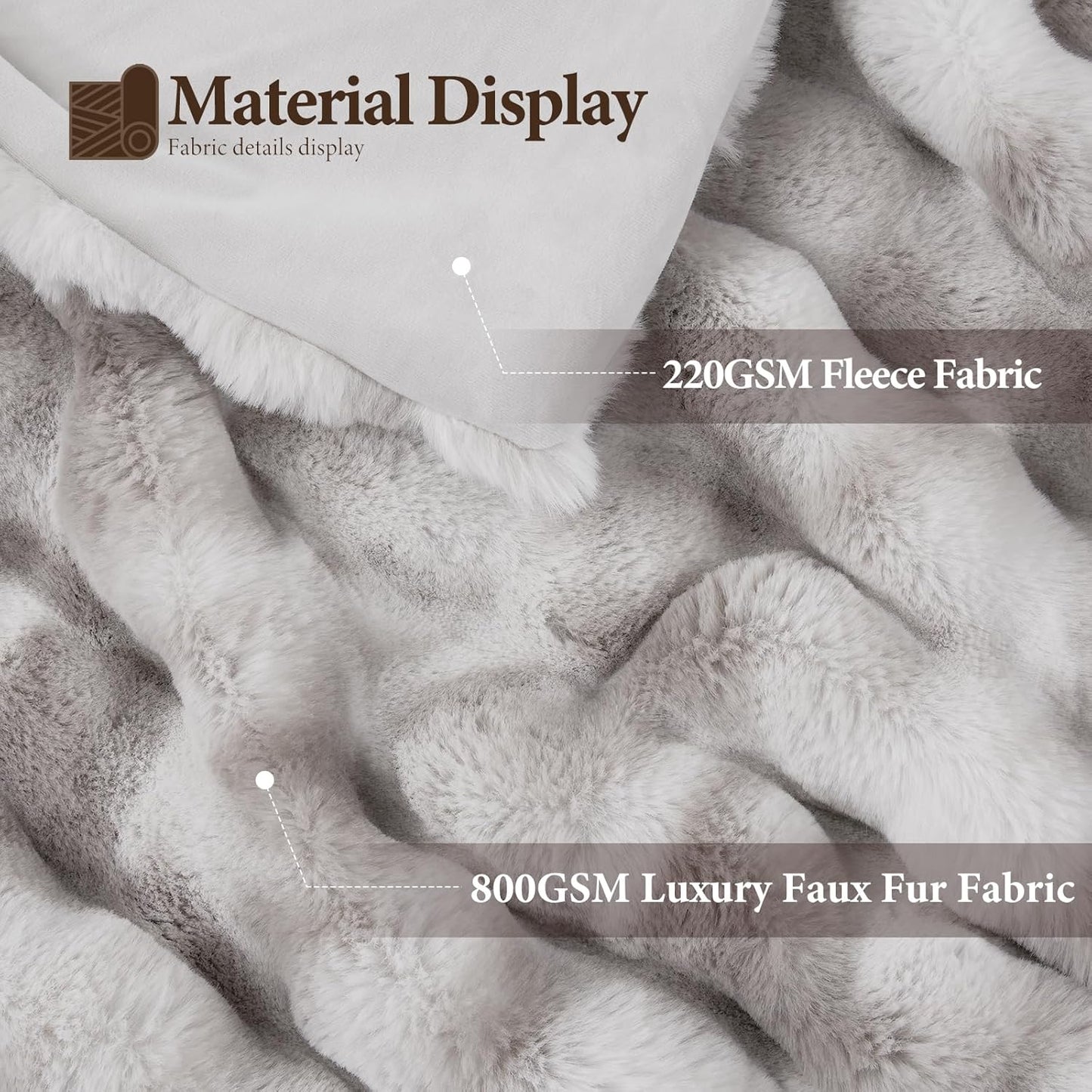 Touchat Luxury 1000GSM Faux Rabbit Fur Throw Blanket, Super Heavy Warm Cozy Grey Blankets for Couch Bed Sofa, Ruched Plush Fuzzy Elegant Soft Reversible Mink Blanket for Living Room Bedroom