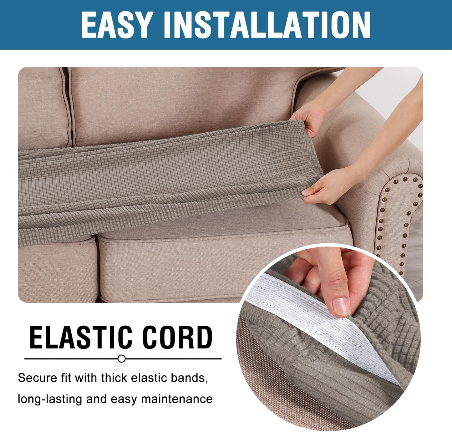 H.VERSAILTEX Super Stretch Individual Seat Cushion Covers Sofa Covers Couch Cushion Covers Slipcover Sets Thick Jacquard Textured Twill Fabric (1 Piece Loveseat Cushion Cover, Taupe)