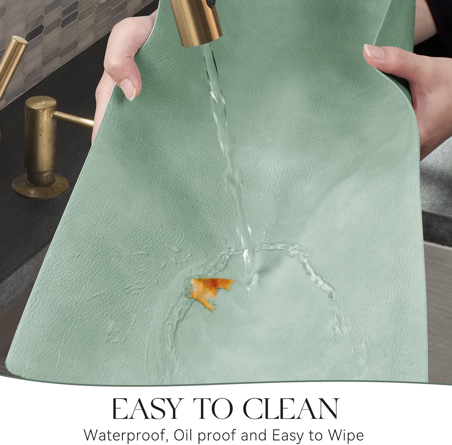 MOSAYT Vinyl Placemats Set of 4-12 X 17 Inch - Faux Leather 100% Waterproof Oil-Proof Wipeable PU Place Mats, Heat Resistant Reversible Table Mats for Kitchen, Dining, Outdoor (Green)