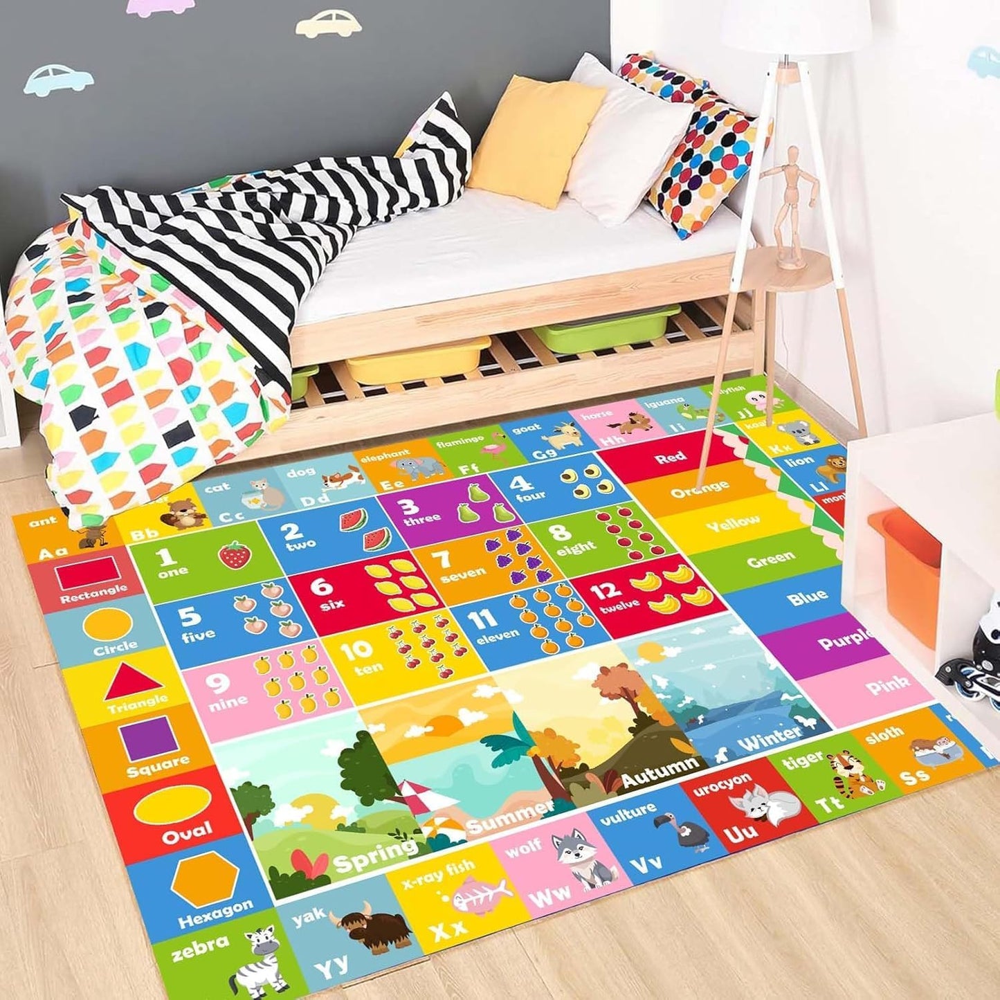 Kids Rug ABC Rug, Play Mat for Kids Playroom ABC Educational Area Rug for Playroom Classroom Elementary Preschool Rugs wtih Numbers Animals (6.6x9.8ft)