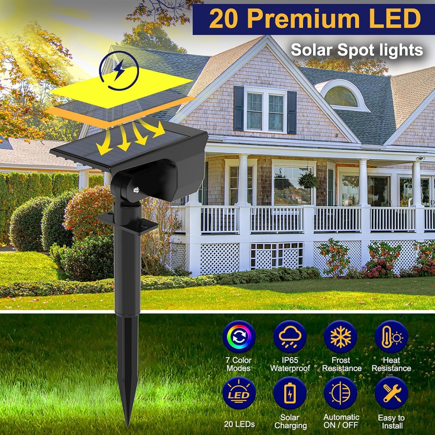 nipify 2 Pack Solar Spot Lights Outdoor Color Changing, 7 Modes Halloween RGB Solar Powered Waterproof Spotlight, Landscape Lighting for Outside Yard Garden Pathway