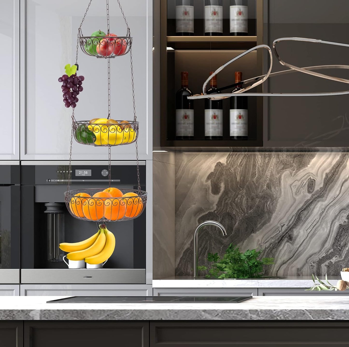 Simple Houseware 3-Tier Fruit Hanging Basket, Bronze