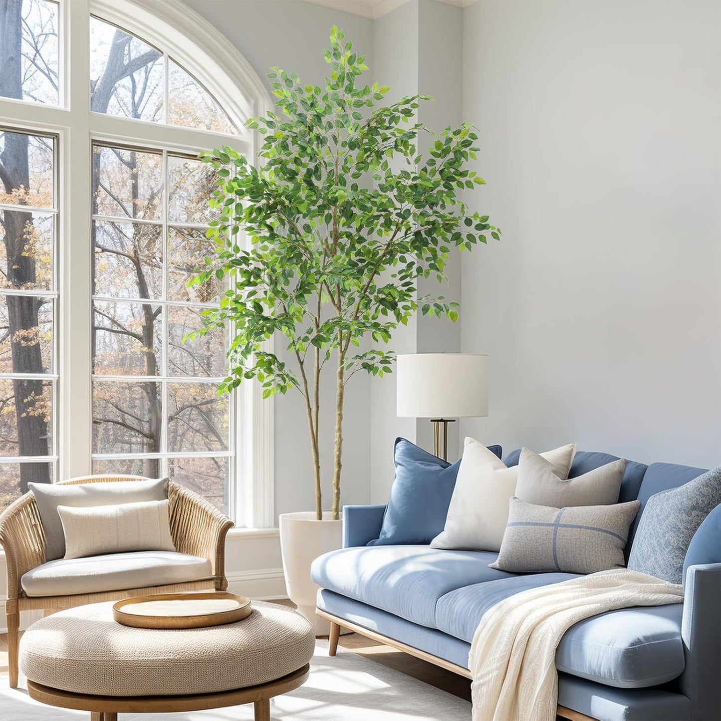 Tall UV Resistant Ficus Tree Artificial，8ft(96in) Realistic Texture Potted Faux Ficus Tree， Fake Trees Indoor Outdoor for Home Office Living Room Bedroom Foyer Porch Decor.