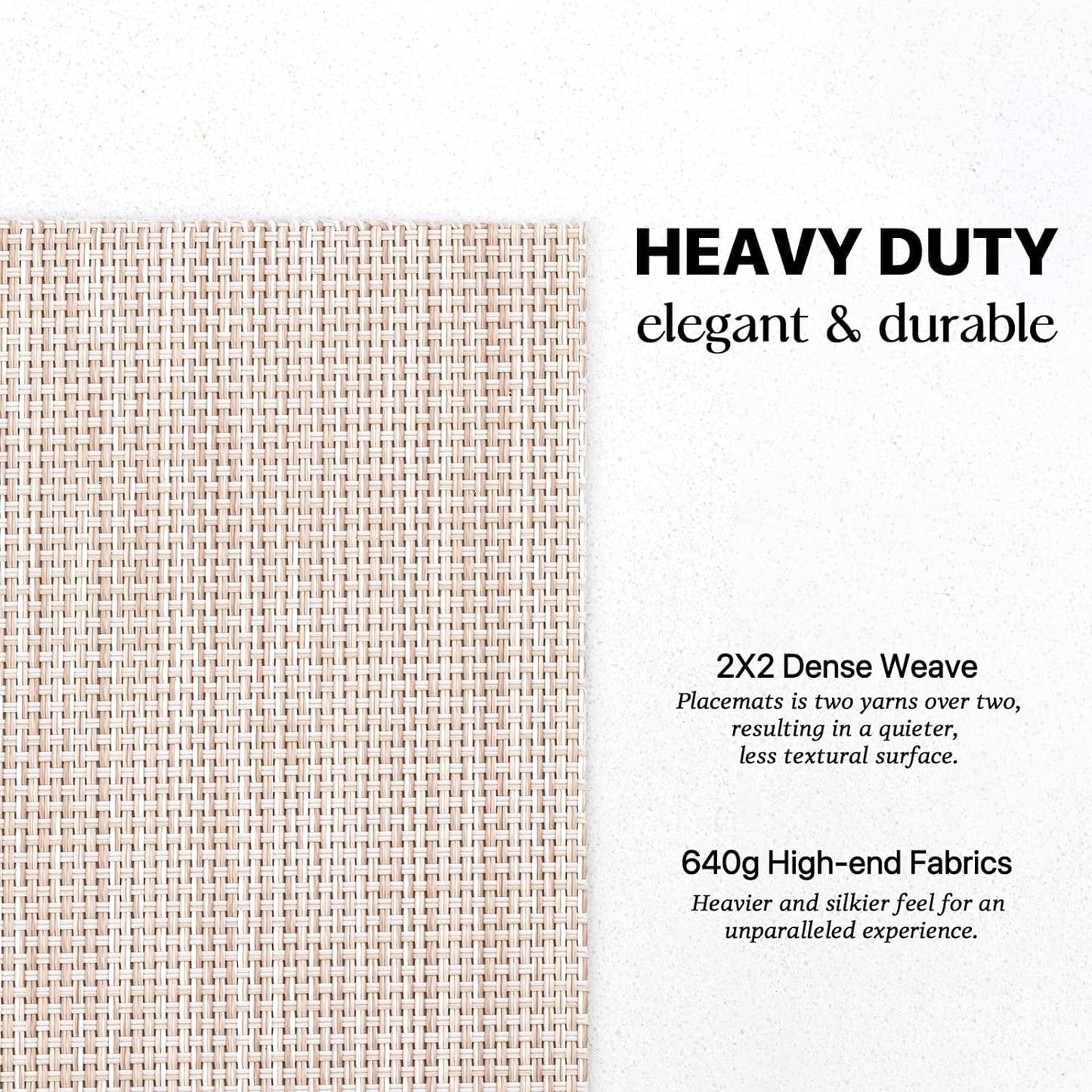 LEXMORE Placemats Set of 12 Vinyl/Plastic Woven Place Mats for Kitchen Table Indoor/Outdoor Washable Placemat Wipeable Dining Table Mats(A-Beige White)