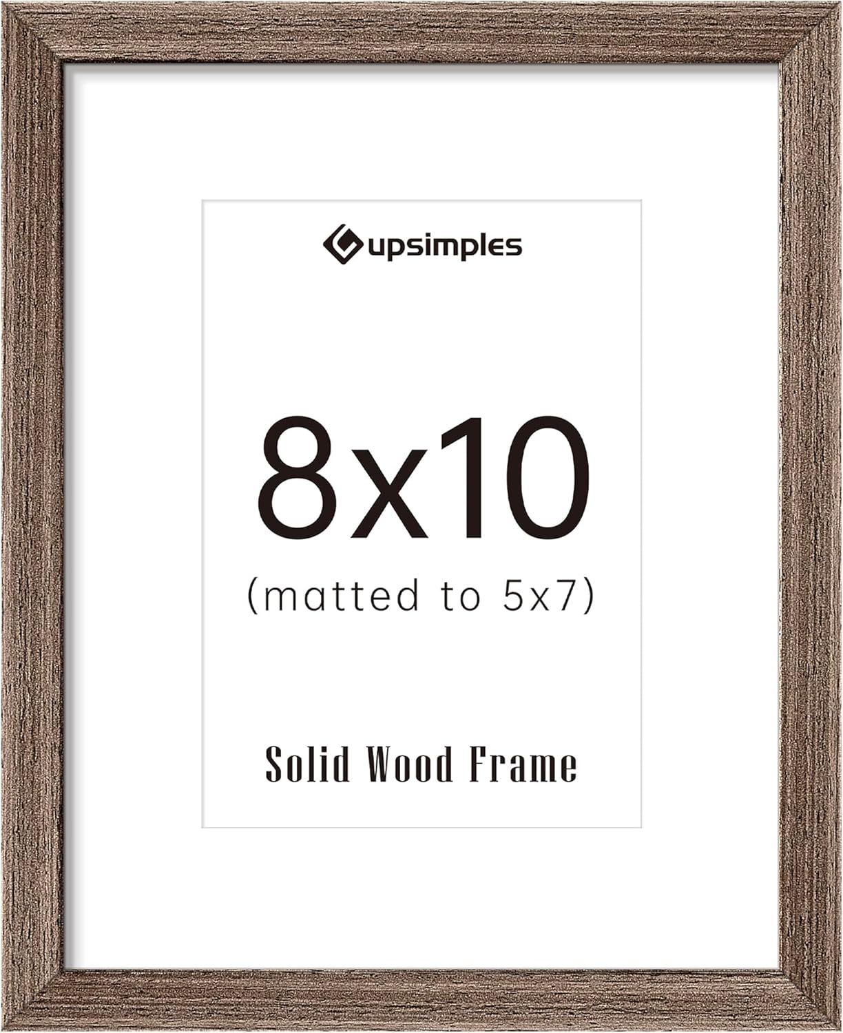 upsimples 8x10 Picture Frame, Natural Solid Wooden Picture Frames, Display 5x7 with Mat or 8 x 10 Without Mat, Wall or Tabletop, 1 Pack, Brown
