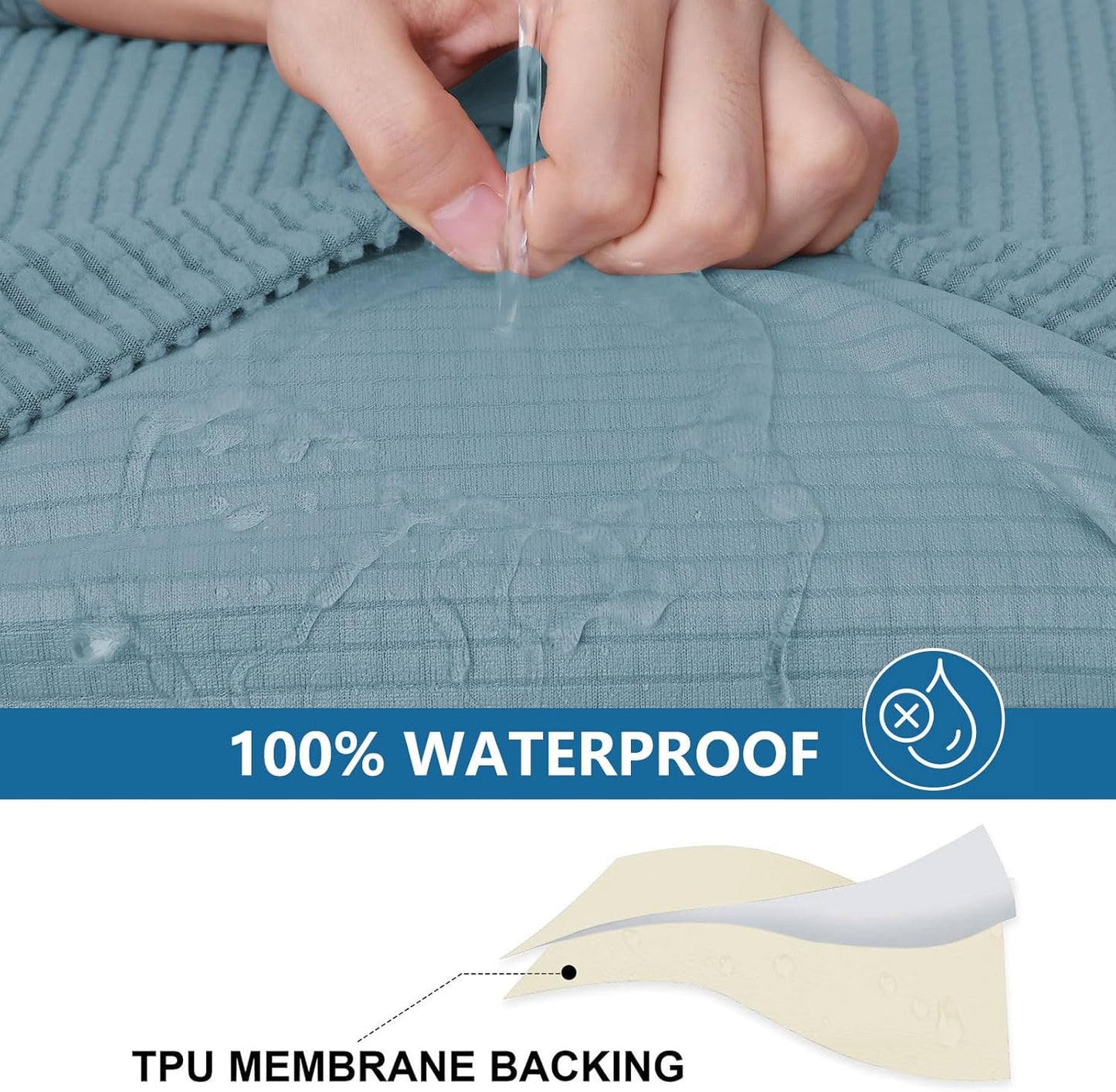 hyha Waterproof Couch Cushion Covers for Pets, Non Slip Sofa Seat Cover for Dogs Washable, Soft Thick Stretch Jacquard Fabric, Sofa Slipcovers with Elastic Bottom (1 Piece for Medium, Lake Blue)