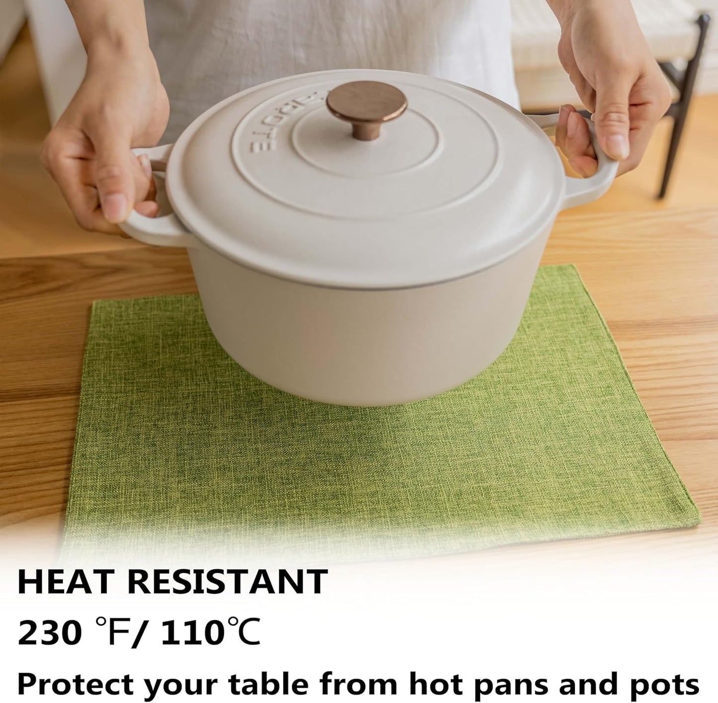 Demetex Placemats Set of 6 Green Decorative Table Mats Modern Linen Placemats Washable Heat Resistant Plate Mats for Dinner Gathering Kitchen, Lime Green