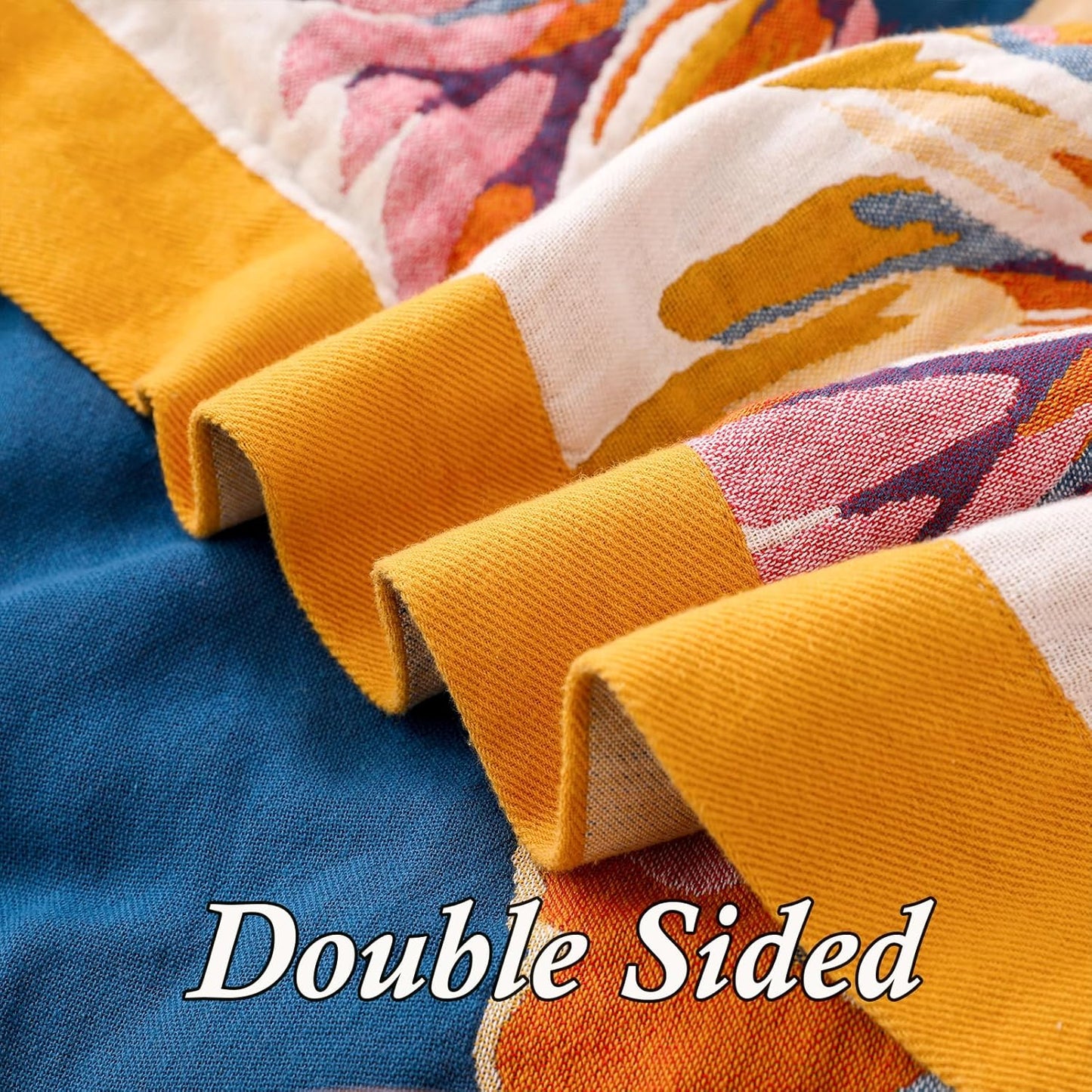 Snycler Boho Throw Blanket for Bed - 100% Cotton Ultra Soft Rustic Quilt - Watercolour Floral Printed Farmhouse Decor Bed Fall Blankets,80"×90" All Season Rustic Throw for Sofa Couch Chair