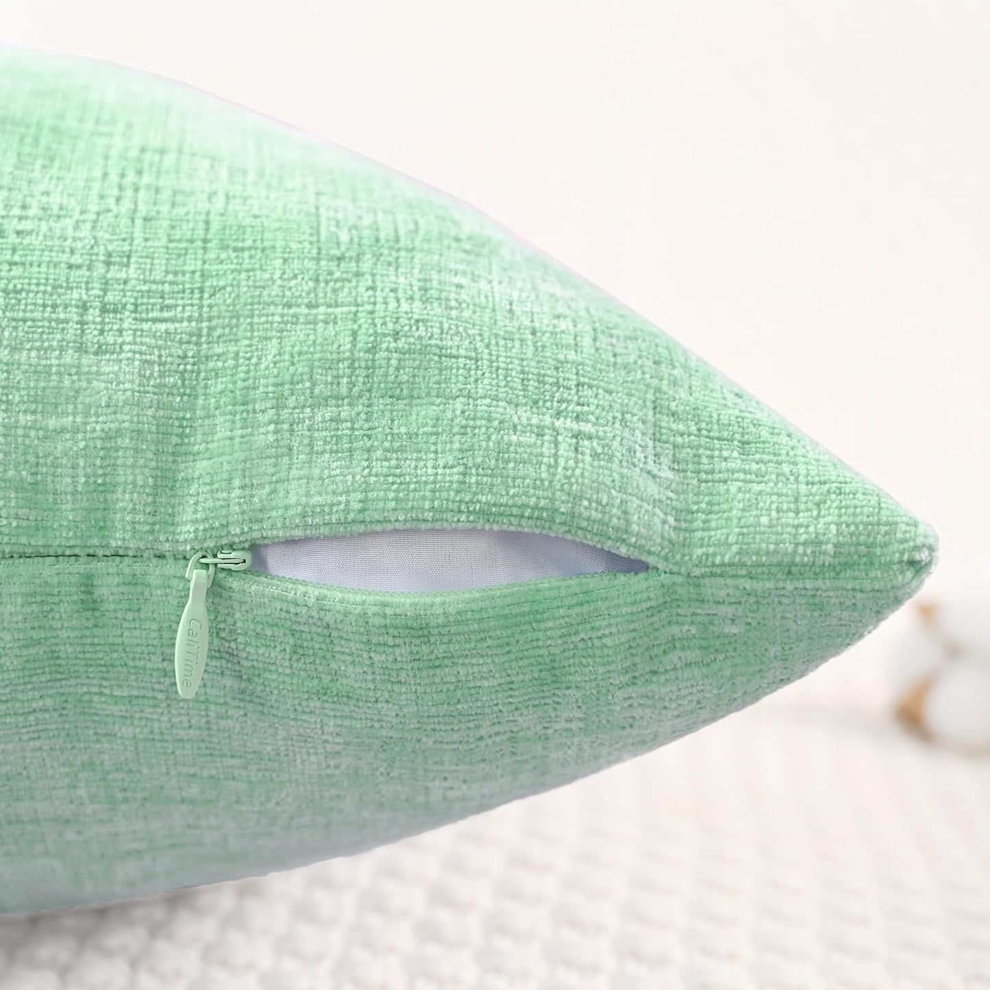 CaliTime Throw Pillow Covers Decorative 16 X 26 Inches Pack of 2 Cozy Chenille Cushion Cases for Couch Sofa Bed Living Room Home Grey Green