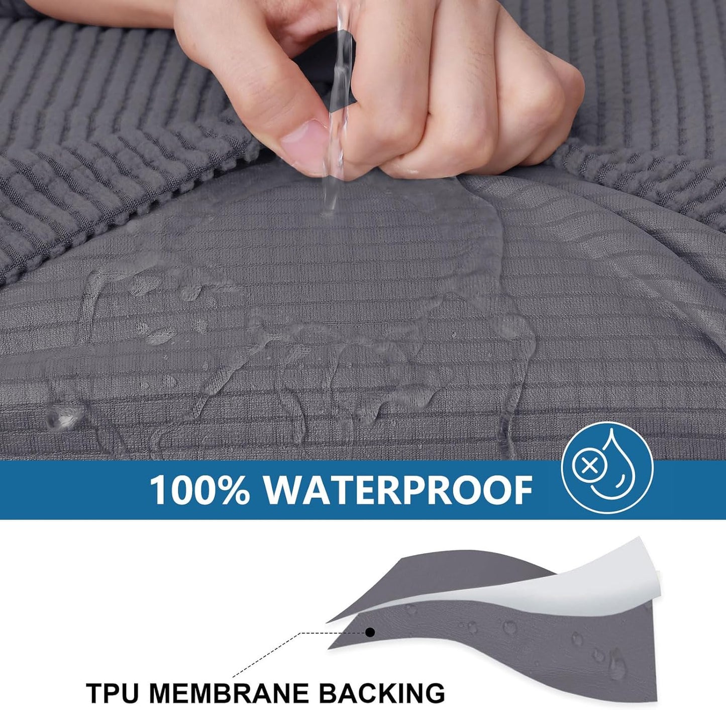 hyha Waterproof Couch Cushion Covers for Pets, Non Slip Sofa Cover for Dogs Washable, Soft Thick Stretch Jacquard Fabric, Sofa Slipcovers with Elastic Bottom (1 Piece for Backrest M, Middle Grey)