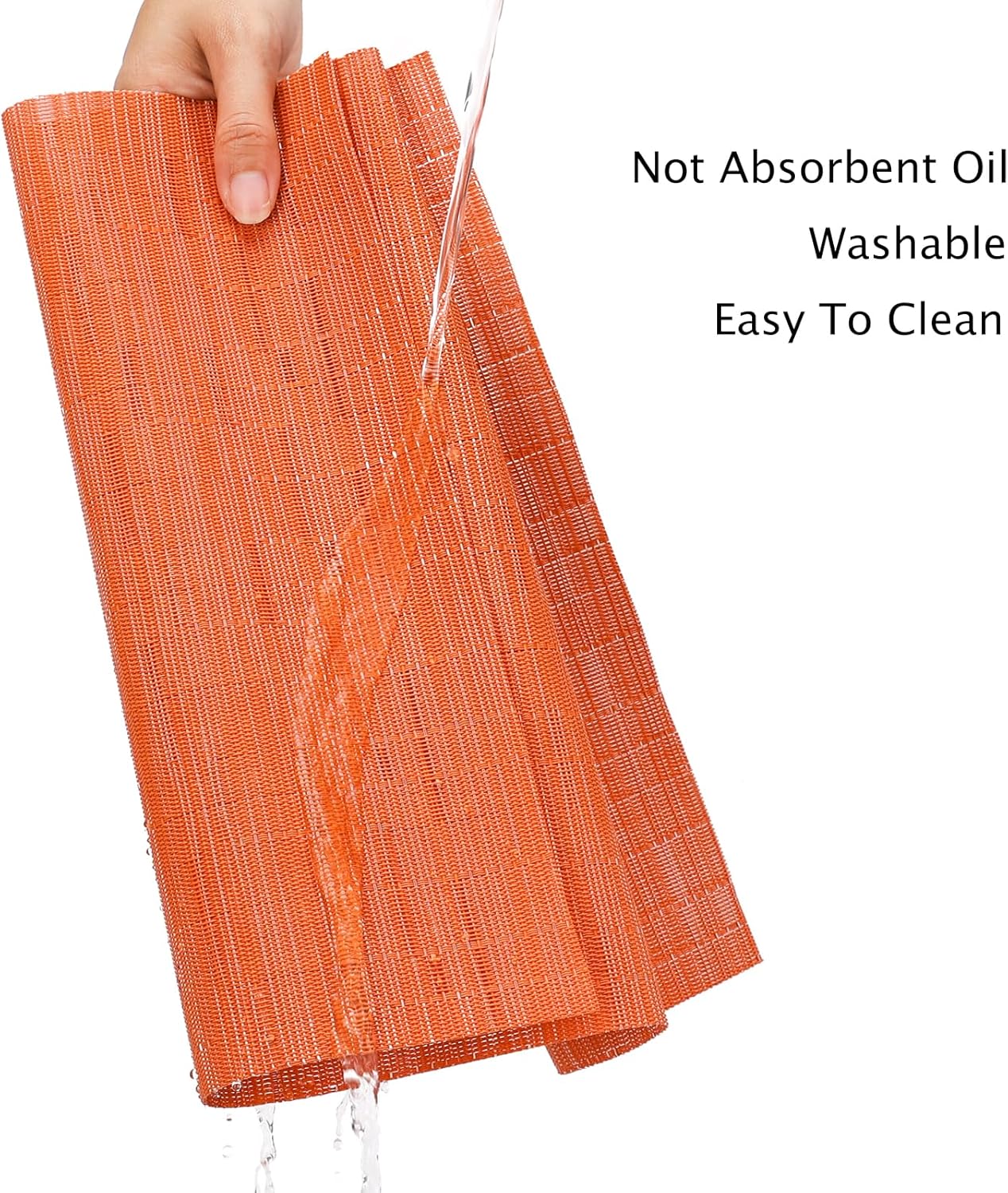 Myir JUN Placemats Set of 6, Vinyl Woven Placemats Place Mats Indoor Washable Table Mats Non-Slip Place mats for Dining Table (Orange, Set of 6)