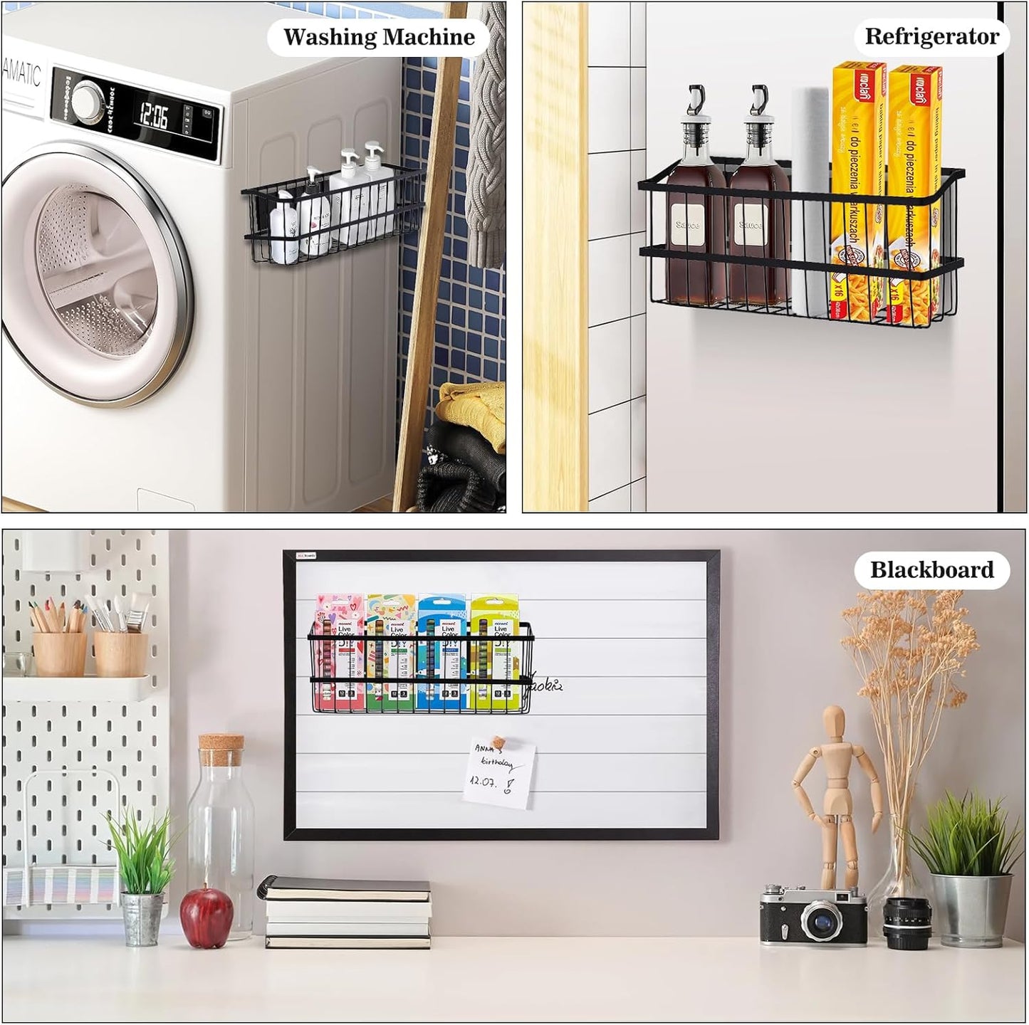 Magnetic Storage Basket, Large Magnetic Fridge Basket with Strong Magnet for Kitchen Laundry Room Office School Organization and Home Dryer Ball Storage, 14.96"x3.74"x5.91"