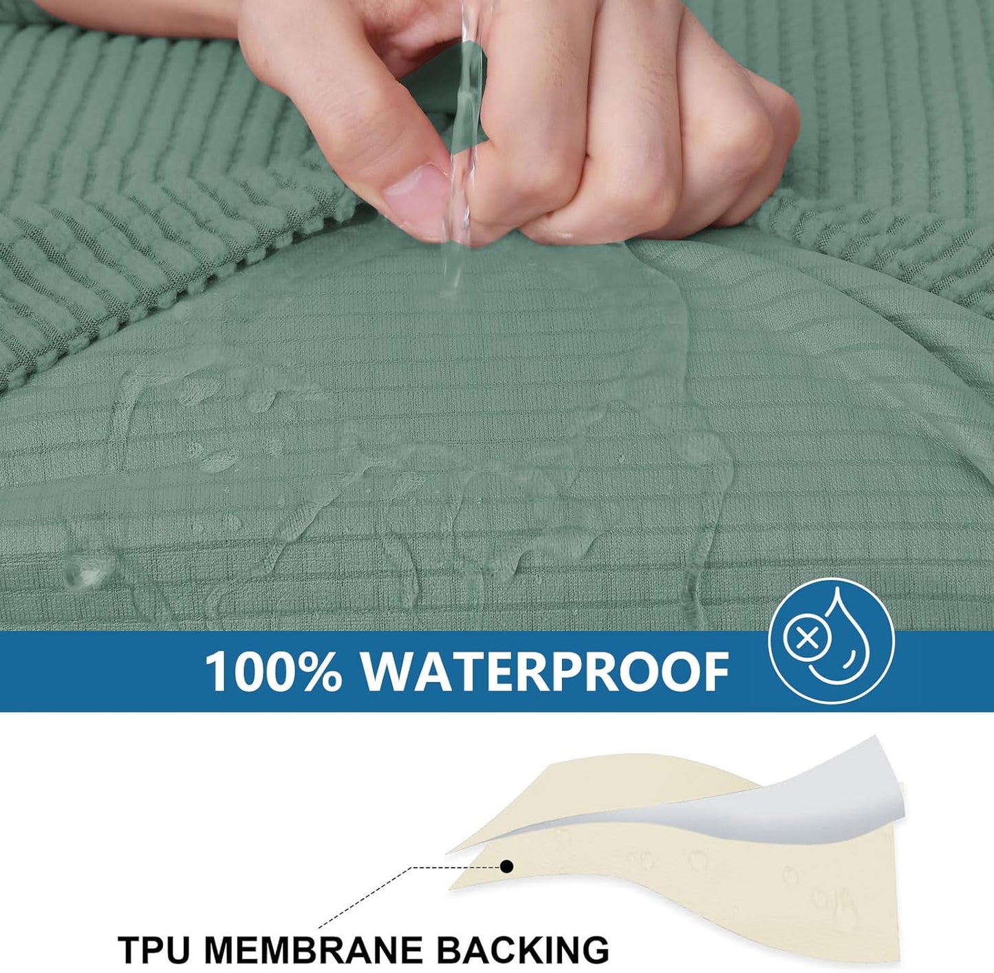 hyha Waterproof Couch Cushion Covers for Pets, Non Slip Sofa Seat Cover for Dogs Washable, Soft Thick Stretch Jacquard Fabric, Sofa Slipcovers with Elastic Bottom (1 Piece for Backrest M, Green)