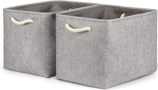 Bidtakay Grey Baskets [2-Pack] Shelf Baskets for Storage 16" X 11.8" X 11.8" Large Fabric Rectangular Decorative Storage Basket Organization Bins for Shelves Closet Home Organization(Grey)
