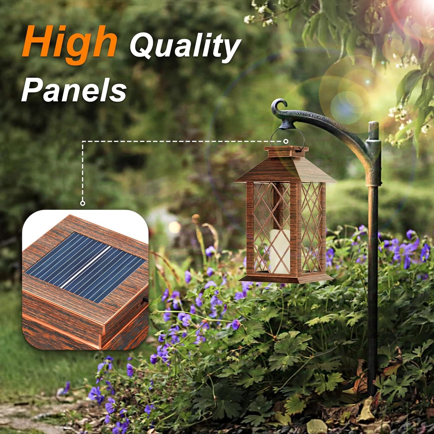 Solar Lanterns Outdoor, Waterproof Garden Hanging Lanterns, 13" Outdoor Decorative Lantern with LED Flickering Flameless Candles, Vintage Lantern for Porch, Yard,Patio Decor, 1 Pack