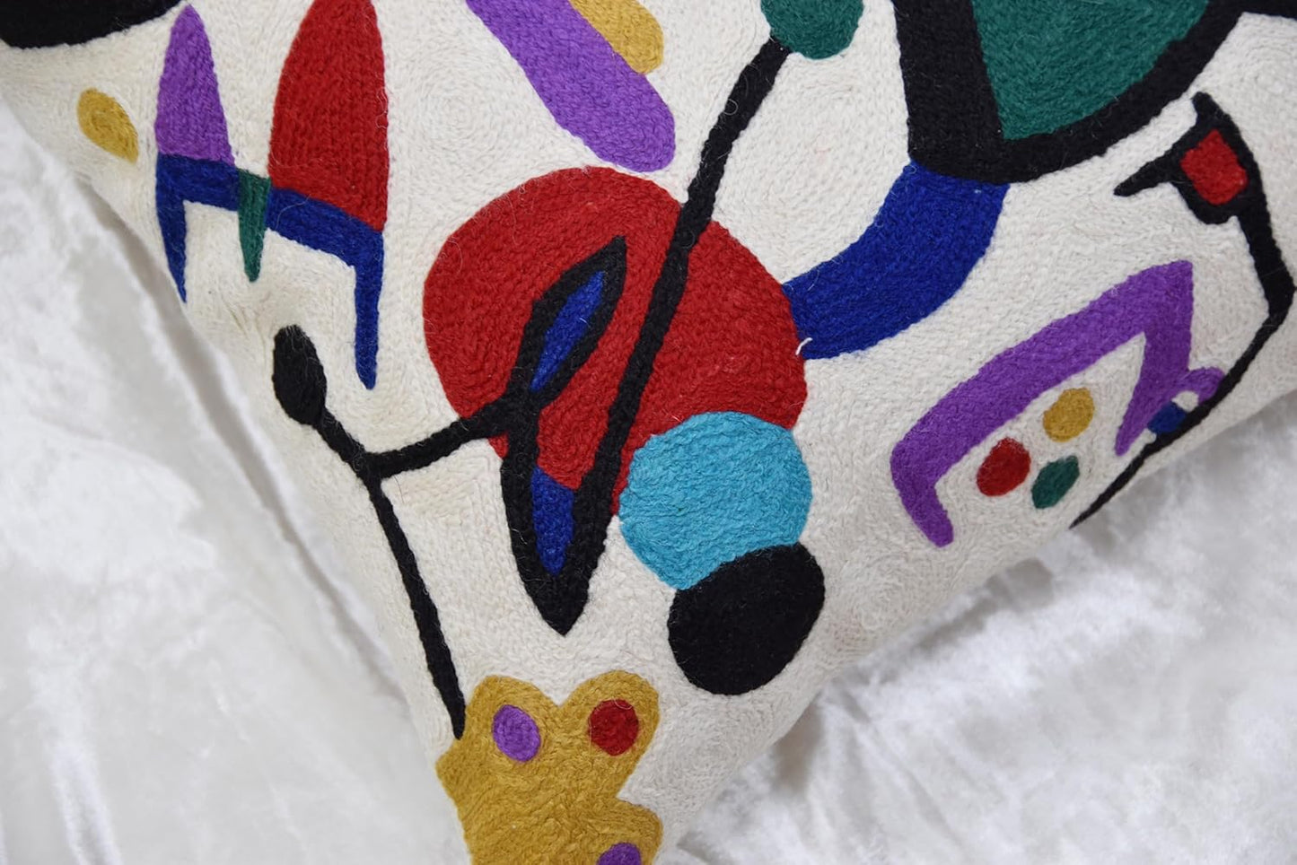 Picasso Inspired Decorative Pillow Cover Hand Embroidered Abstract Toss Pillows Farmhouse Chair Cushion Contemporary Pillowsham Mid-Century Chair Cushions Wool Size 18x18