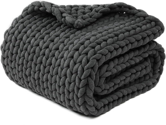 YnM Chunky Throw Blanket, Medium-Weight, Hand Knitted, Skin Friendly, Ventilated and Breathable, Machine Washable, Home Décor Piece for Couch, Sofa and Bed (Charcoal Grey, 40x50 Inch)