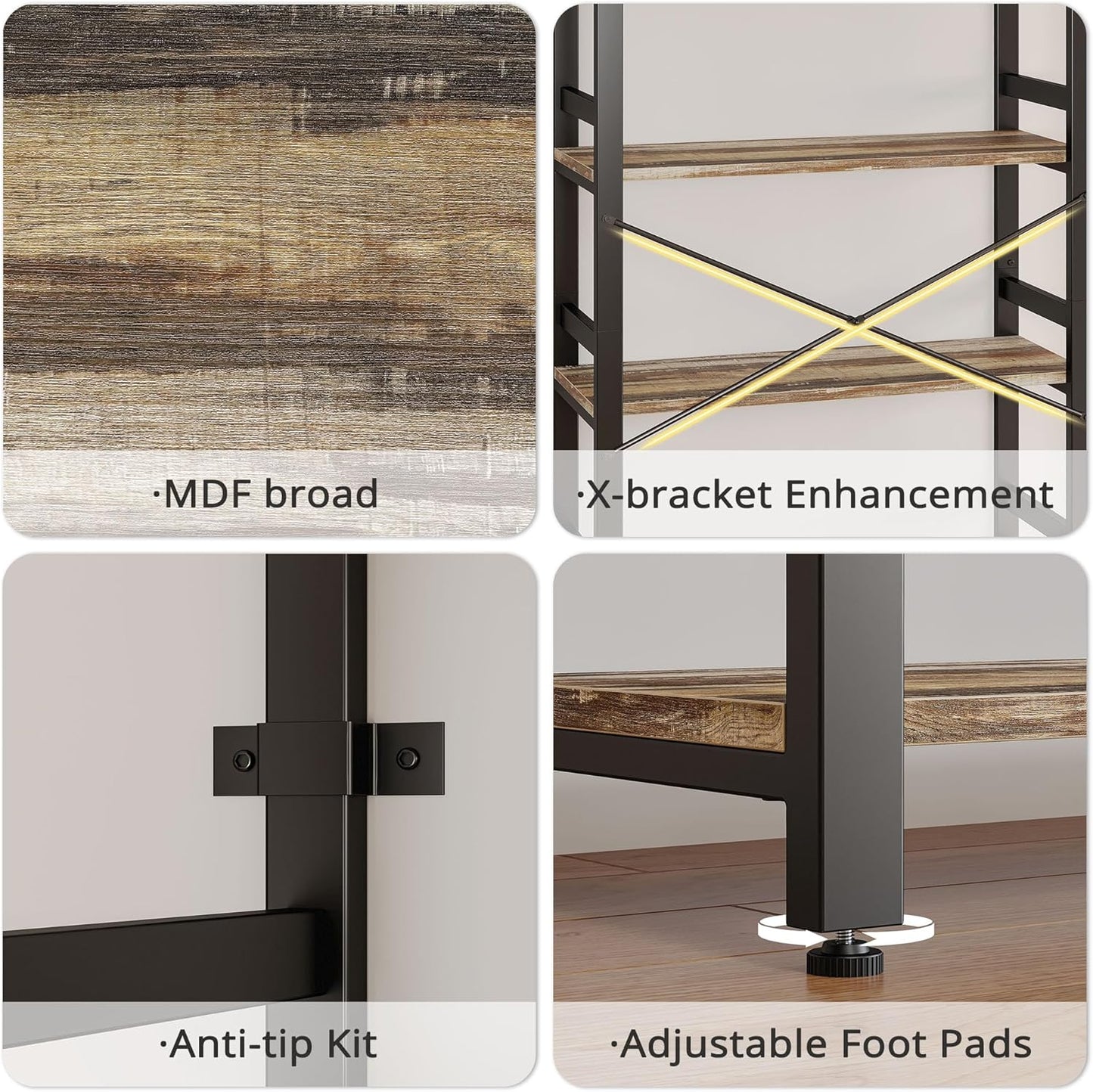 IRONCK Bookshelf, 31.5in Wide Shelf 6 Tier Bookcase, 110lbs/shelf Vintage Industrial Style Bookshelves for Bedroom, Living Room and Home Office, Industrial Brown