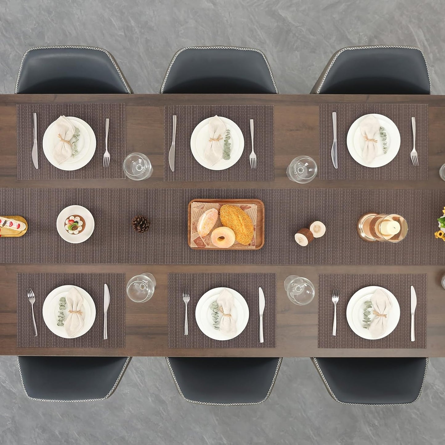 Myir JUN Placemats Set of 8, Vinyl Woven Placemats Place Mats Indoor Set of 8 Washable Table Mats Non-Slip Place mats for Dining Table (Coffee, Set of 8)