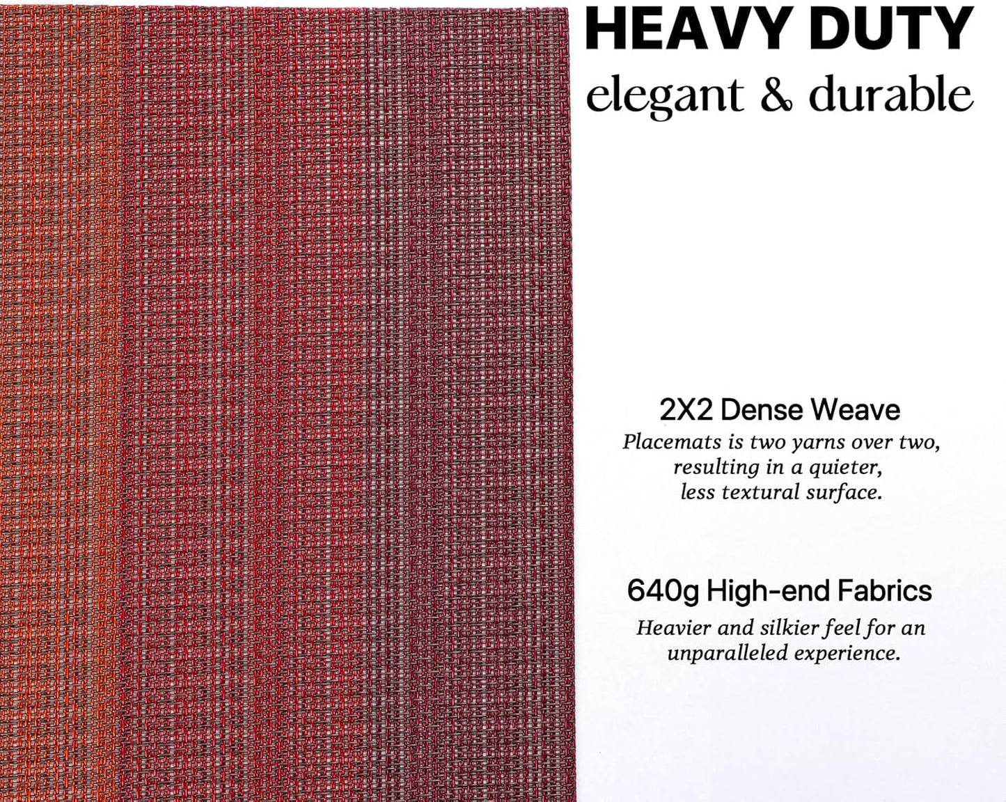 LEXMORE Placemats Set of 6 Vinyl/Plastic Woven Place Mats for Kitchen Table Indoor/Outdoor Washable Placemat Wipeable Dining Table Mats(Pomegranate Parade)