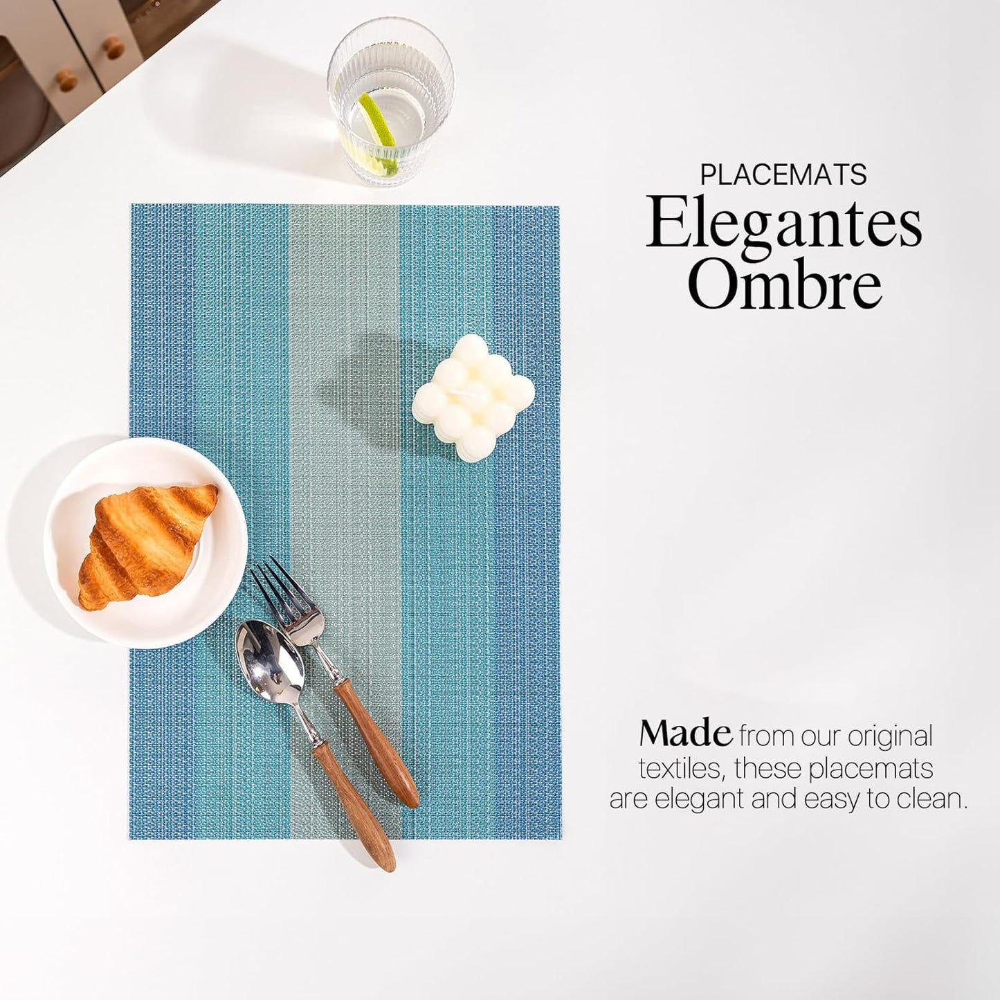 LEXMORE Placemats Set of 4 Vinyl/Plastic Woven Place Mats for Kitchen Table Indoor/Outdoor Washable Placemat Wipeable Dining Table Mats(B-Ocean Geode)