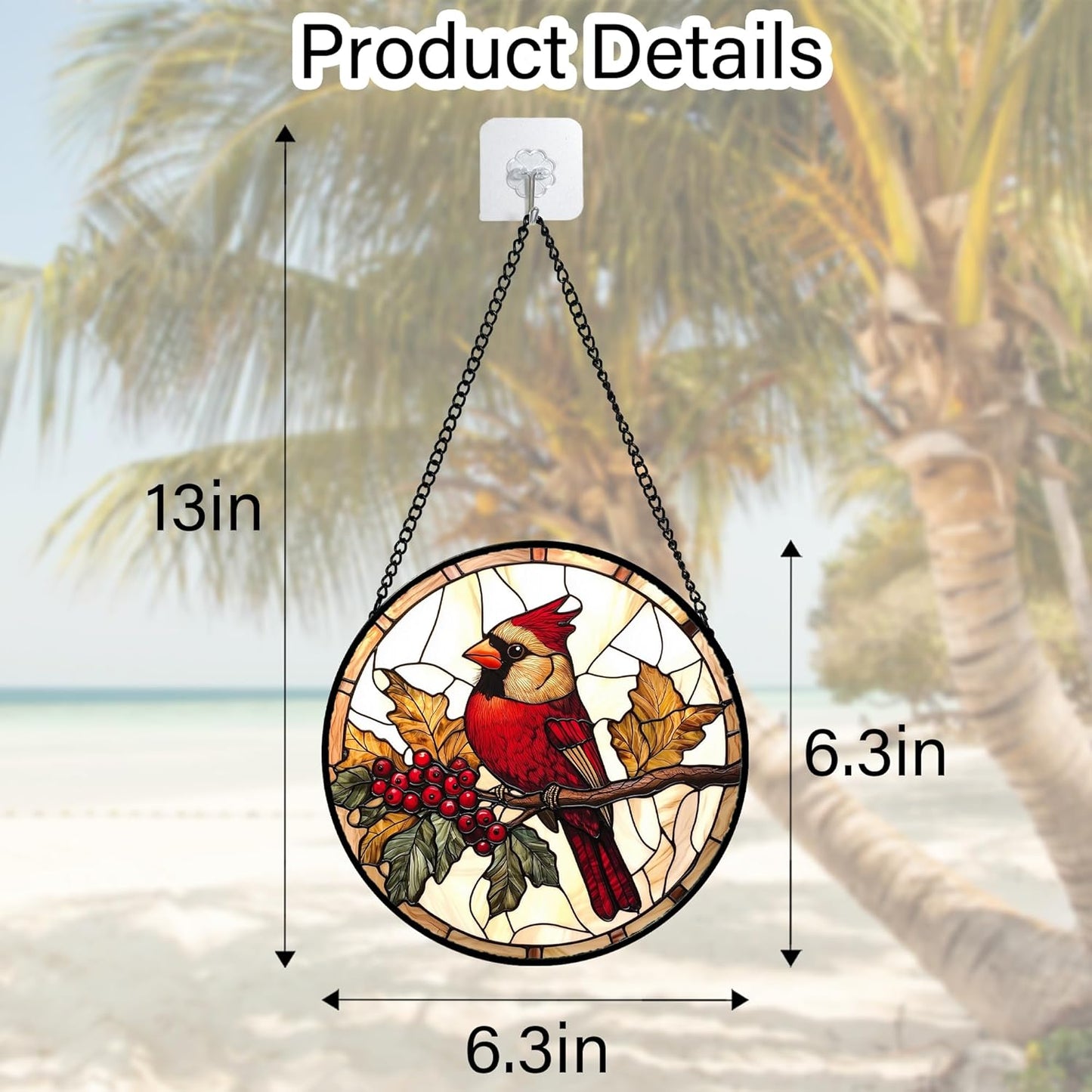 Stained Glass Window Hanging, Birds on a Branch Cardinal Sun Catchers Diamond Glass Panel Hangings Suncatcher Decor for Birthday for Women, Men, Wife, Aunt, and Mom 6.3 in