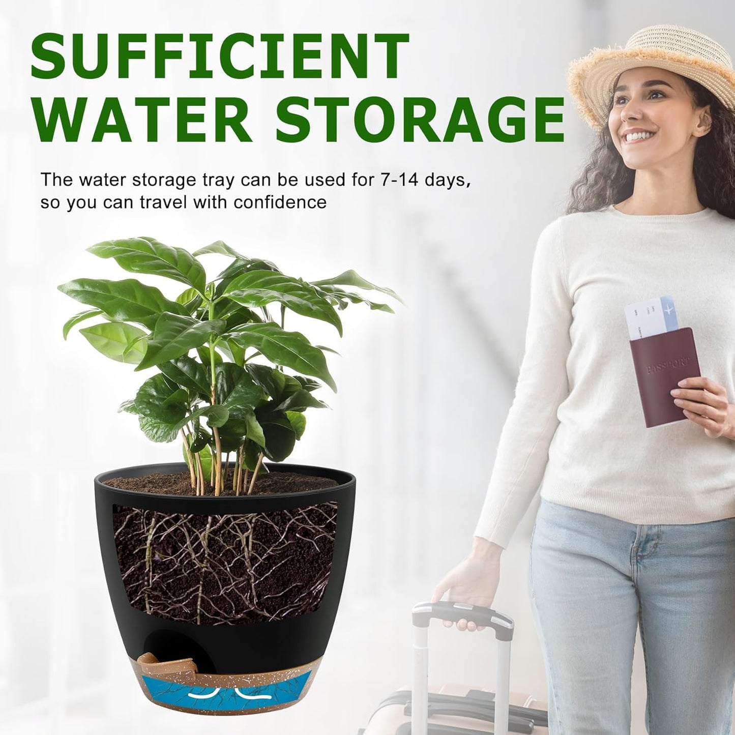 Plant Pots 12/10/9 Inch Self Watering Pots, Set of 3 Plastic Planters with Drainage Holes and Saucers,Plastic Flower Pots,Nursery Planting Pot for Indoor Out Door Plants(Black)