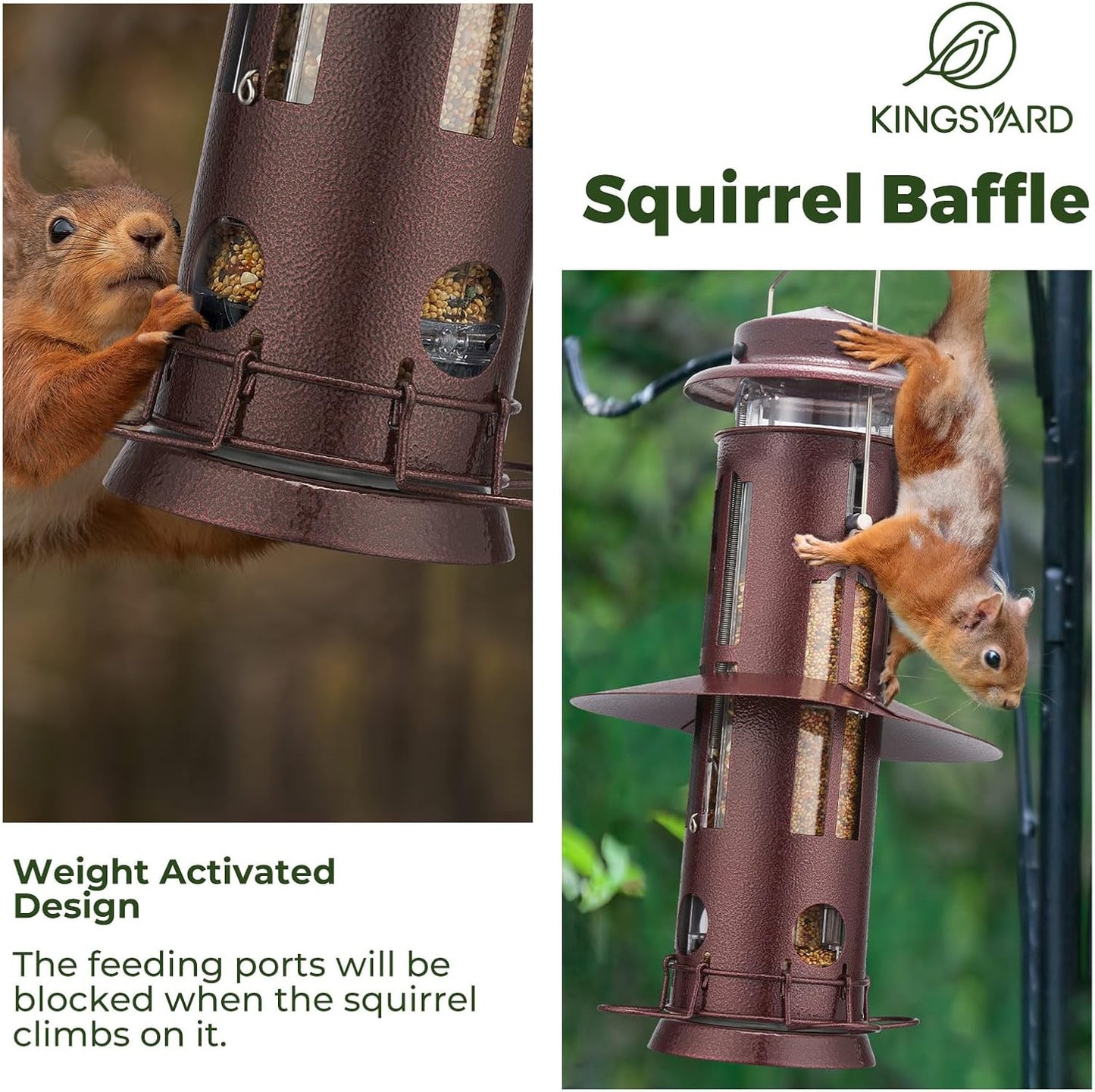 Kingsyard Squirrel Proof Bird Feeder with Removable Base, All Metal, Tube Bird Feeders for Outdoors Hanging, Easy to Clean & Refill, Antique Copper