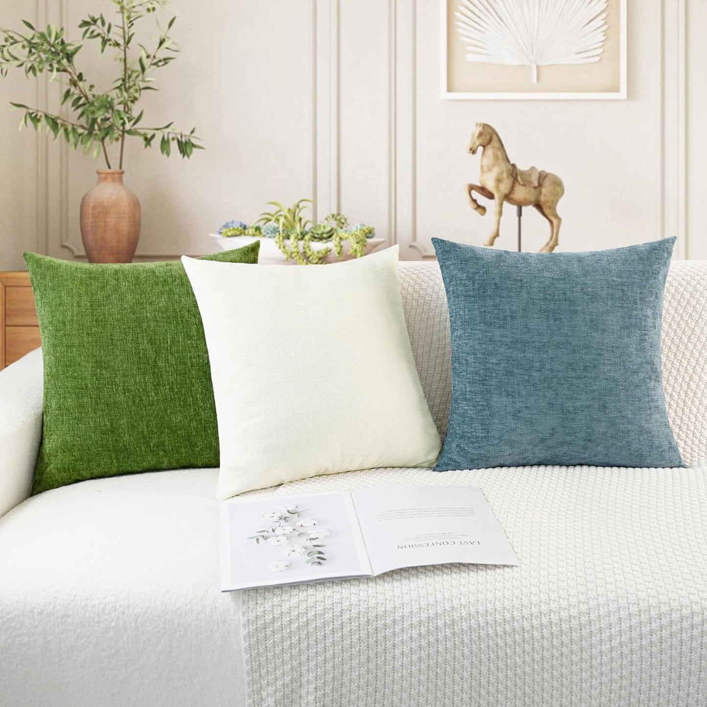 CaliTime Throw Pillow Covers Decorative 18 X 18 Inches Pack of 2 Cozy Chenille Cushion Cases for Couch Sofa Bed Living Room Home Smoke Blue