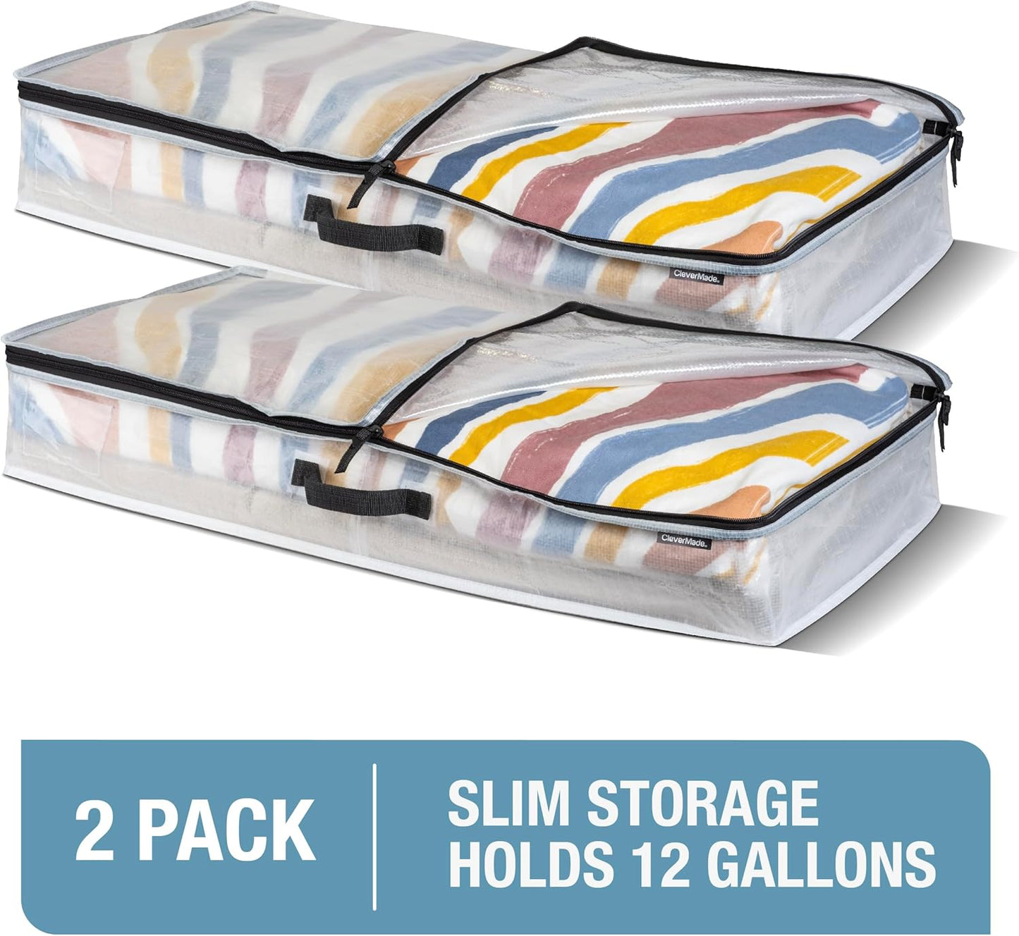 CleverMade Under Bed Storage Bag - Collapsible Storage for Shoes and Clothes Easy Use - Heavy Duty Utility Bag Home