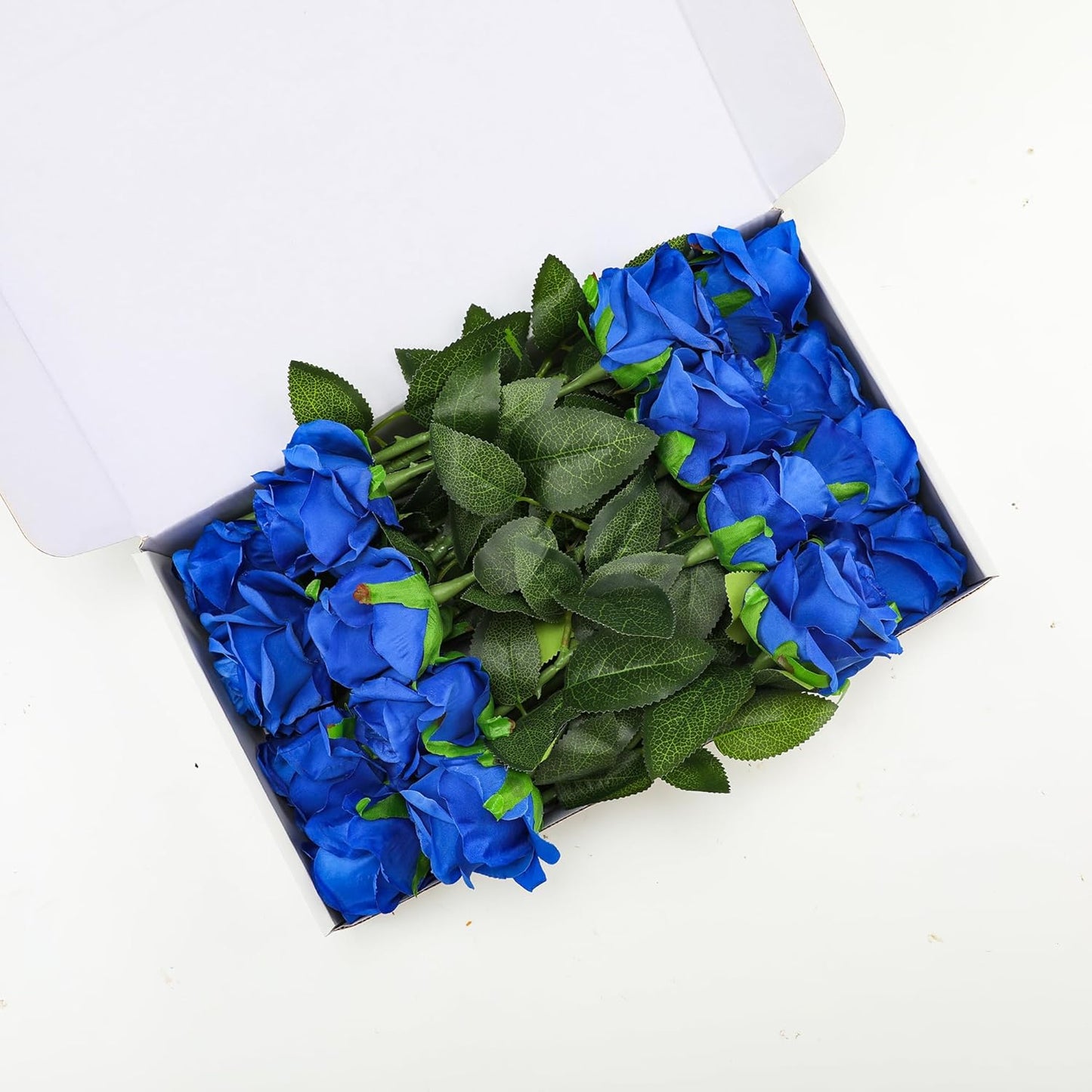 Blue Fake Roses Artificial Flowers - 16 Pcs Fake Artificial Roses Silk Flowers with Stems for Home Wedding Hotel Office Centerpiece Decor