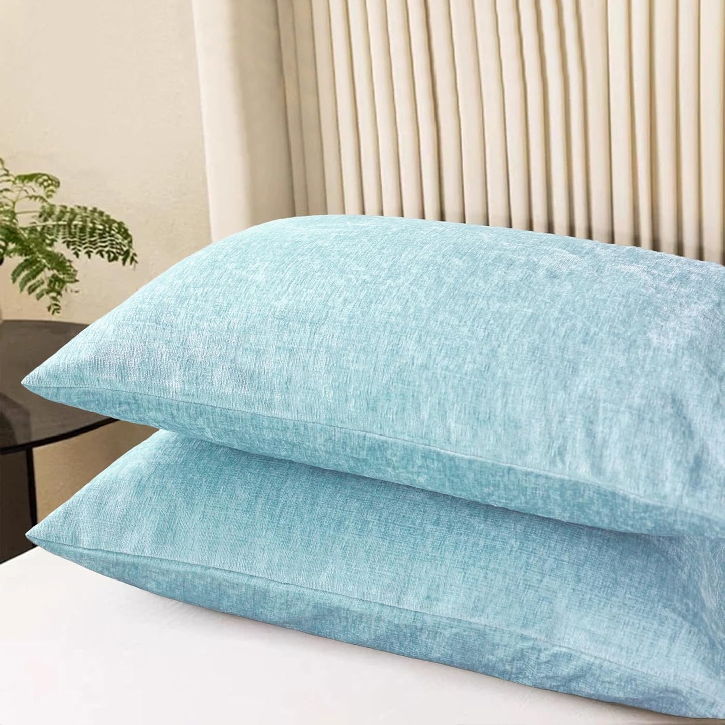 CaliTime Throw Pillow Covers Decorative 20 X 26 Inches Pack of 2 Cozy Chenille Standard Pillow Shams Cases for Couch Sofa Bed Living Room Home Light Blue Grey