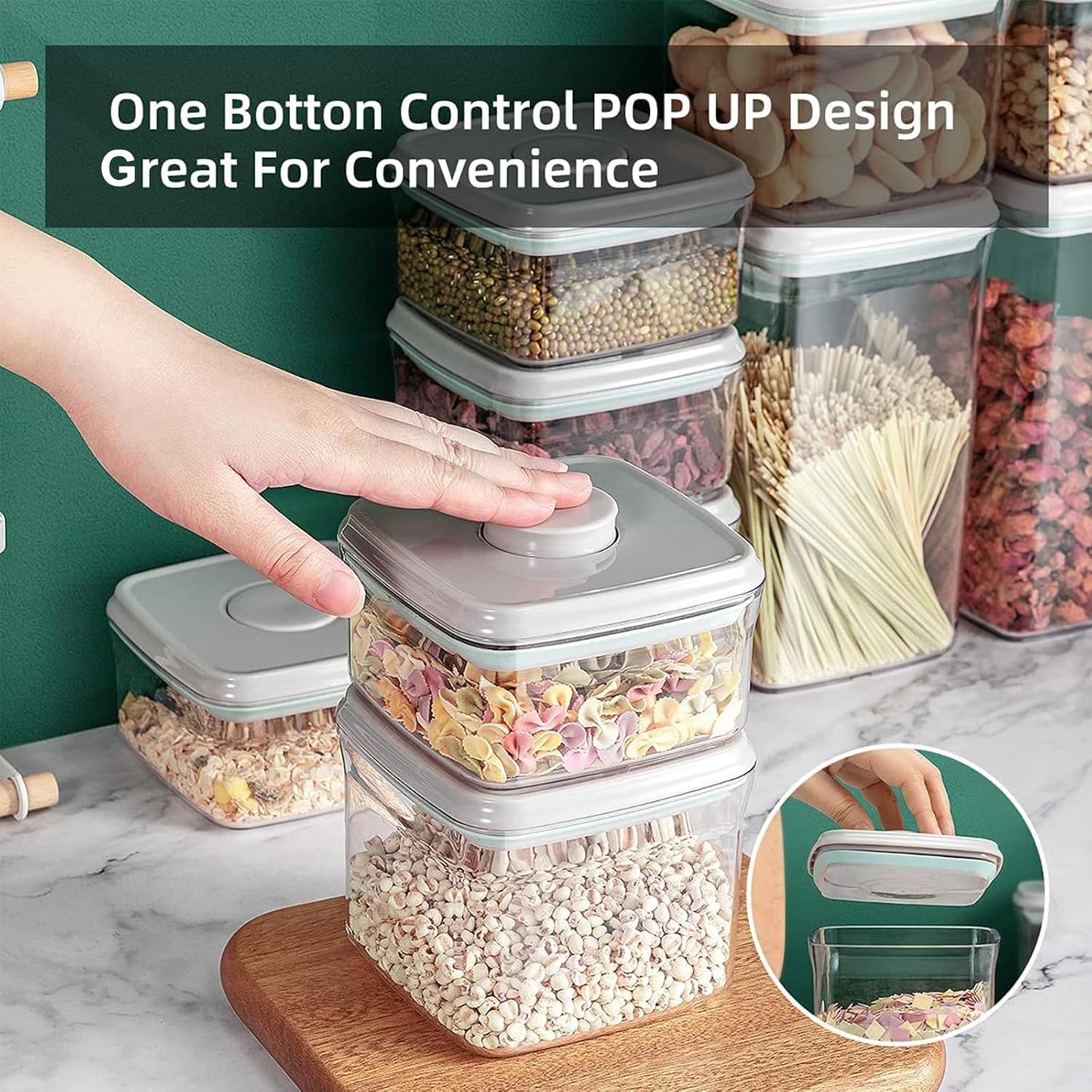 Pop Containers with Lids - Stackable Airtight Food Storage, Kitchen Pantry Storage Containers for Snacks Candy Salt Herbs Spices BPA-Free ((500ML+1200ML+1800ML)*2)