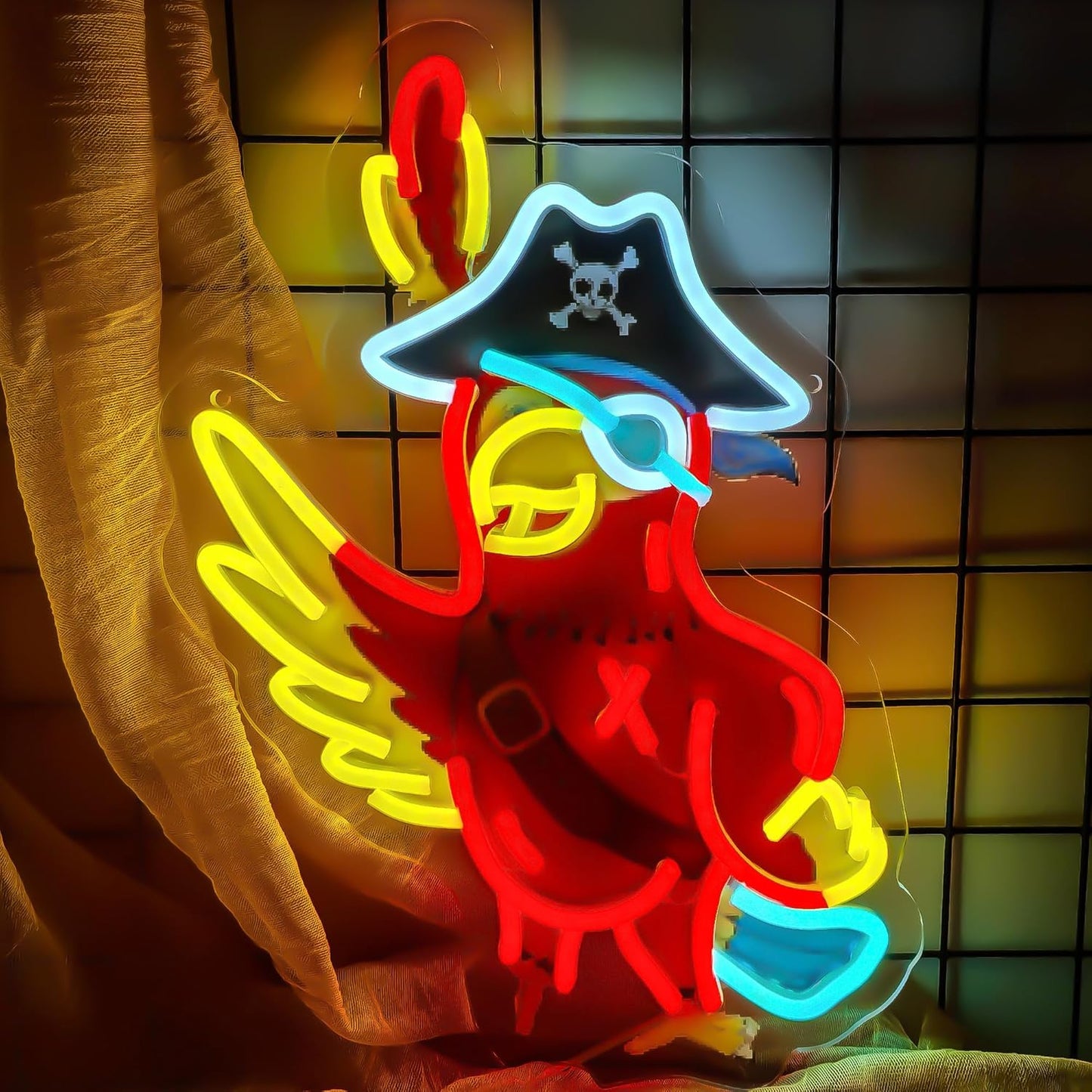Pirate Parrot Neon Light - Pirate LED Light Wall Decor Ideal for Pirate Party Decorations Gifts for Friends