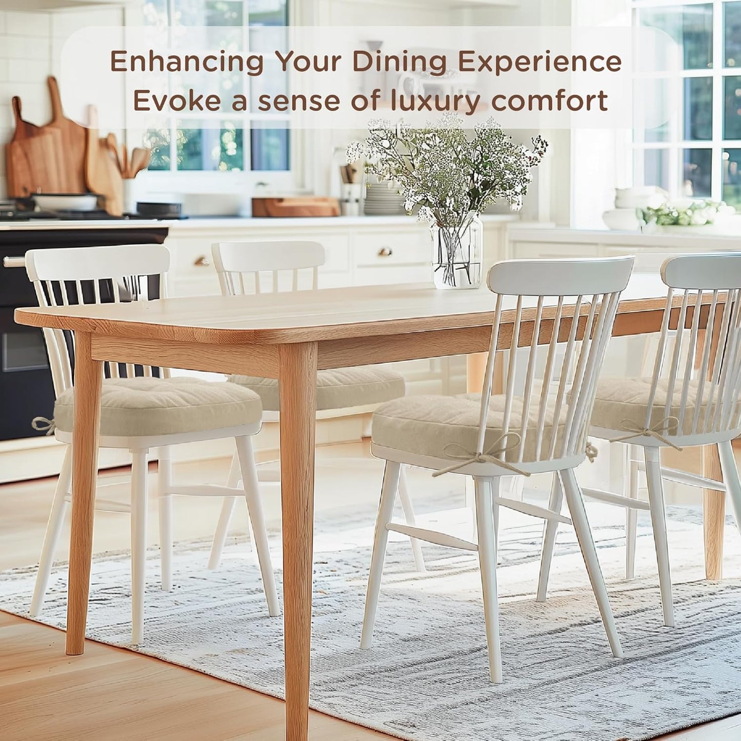 Codi 6 Pack Dining Chair Cushions, Thick Chairs Pads for Indoor Kitchen Room - Washable, Non-Slip Seat Cushion with Ties, 16.5"x16.5"x 3.5", Set of 6, Beige