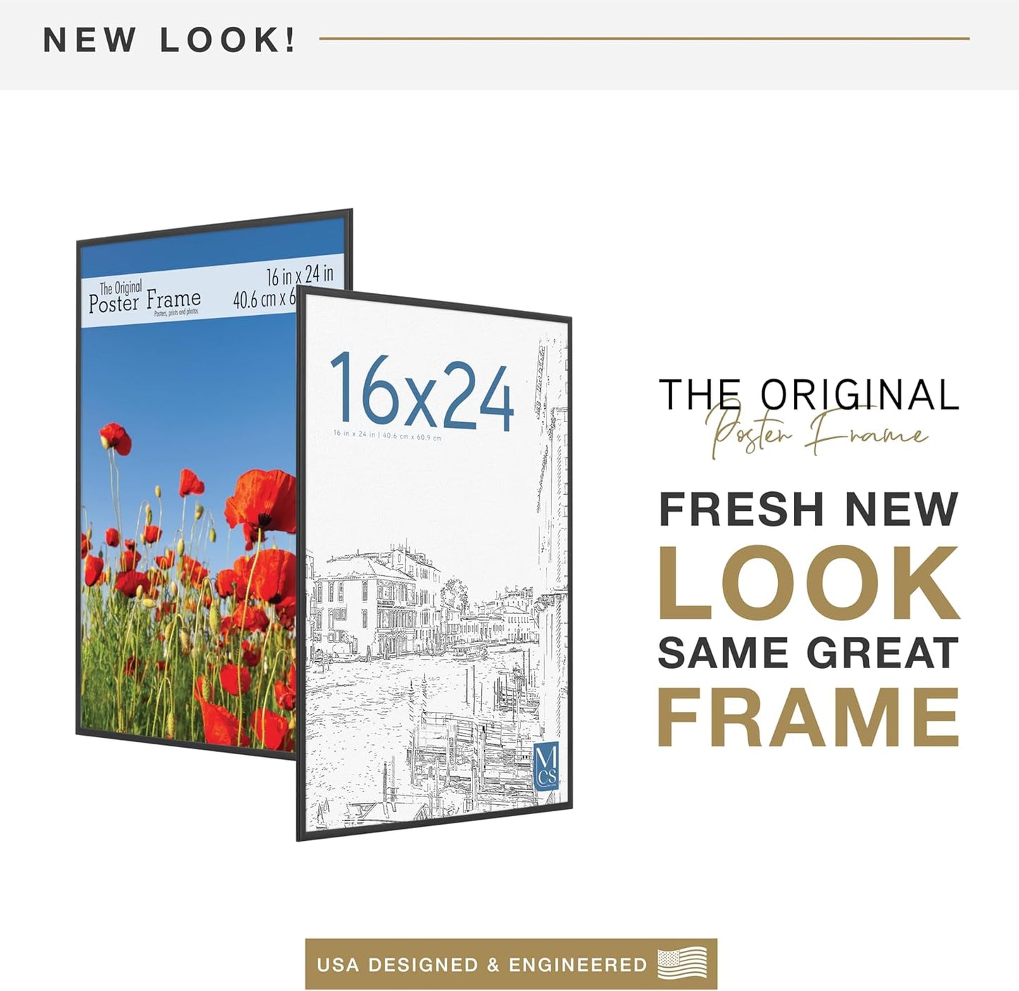 MCS Original Poster Frame 16x24 Black Lightweight Vertical & Horizontal Wall Hanging Large Picture Frame for Posters, Art Prints & Gallery Wall (6-Pack)