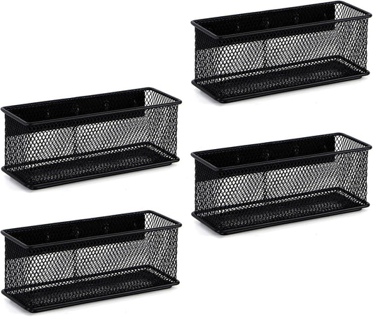 6.29'' × 2.28'' × 2.48 Black Magnetic Basket for Refrigerator Magnetic Organizer Holder Locker Organizer for Home Office Accessories Magnetic Basket for Whiteboard,Set of 4
