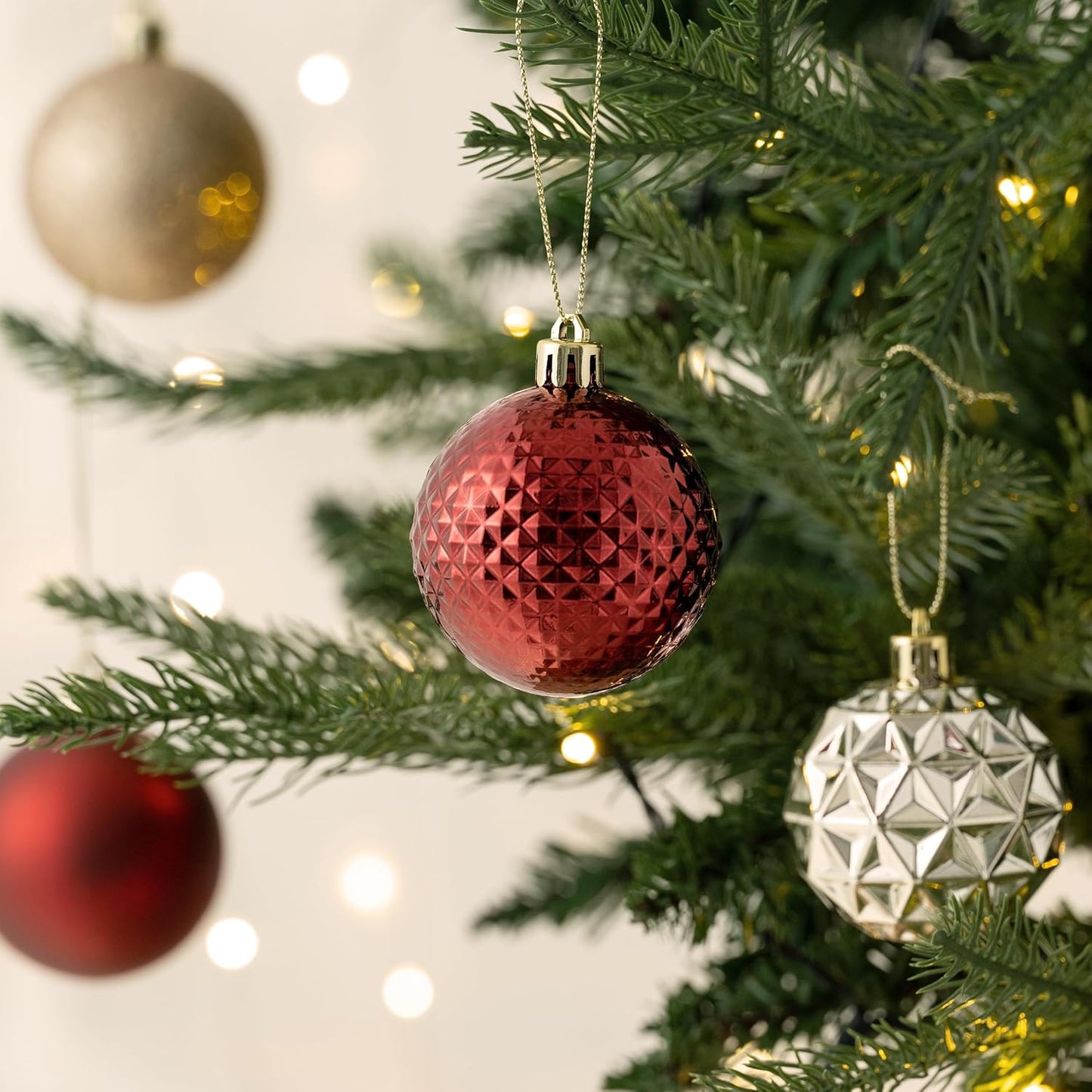 Valery Madelyn Christmas Tree Decorations Ornament Set for Fall Halloween, 50ct 2.36 Inches Burgundy Red Gold Shatterproof Christmas Ball Ornaments Hanging Xmas Holiday Party Decor