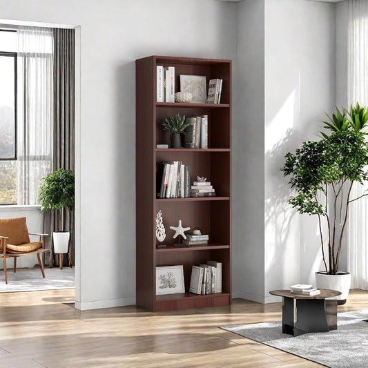 Bookshelf, Open Modern Bookshelf, 5 Shelf Bookcase with Freestanding Display Storage, Wooden Book Shelf for Bedroom, Living Room, Dinning Room, Office,Brown