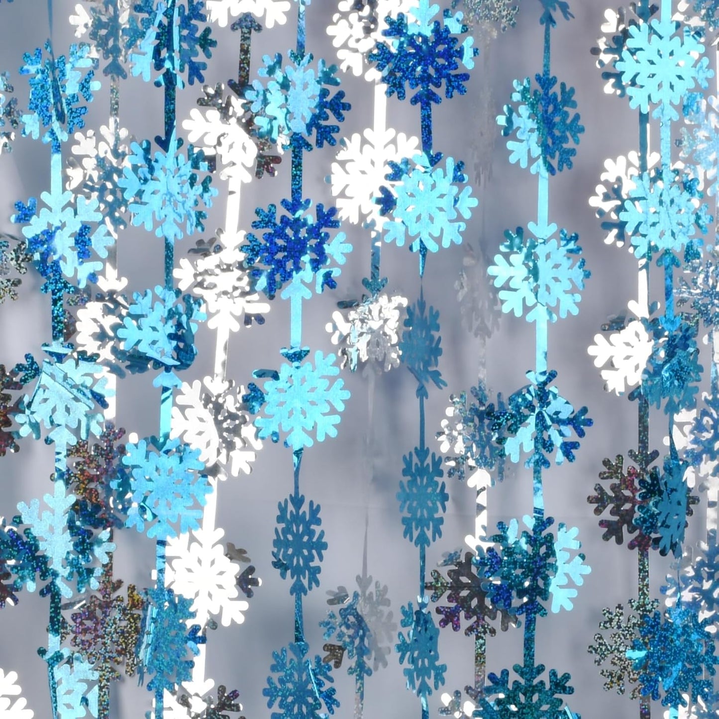 GREATRIL Silver Blue Snowflake Fringe Curtain Winter Onederland Streamers Backdrop with Sparkling Snowflake for Christmas Birthdays Party Decoration -3.2ft x 6.5ft - 2 Pack