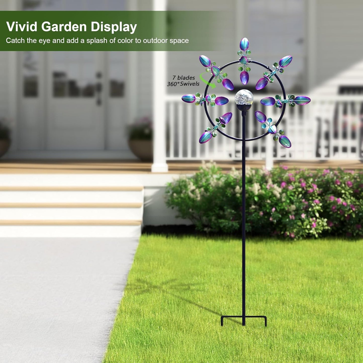 Large Solar Wind Spinner Outdoor, Metal Wind Sculpture Kinetic for Patio Garden Yard Decor, Gift for Family or Friends