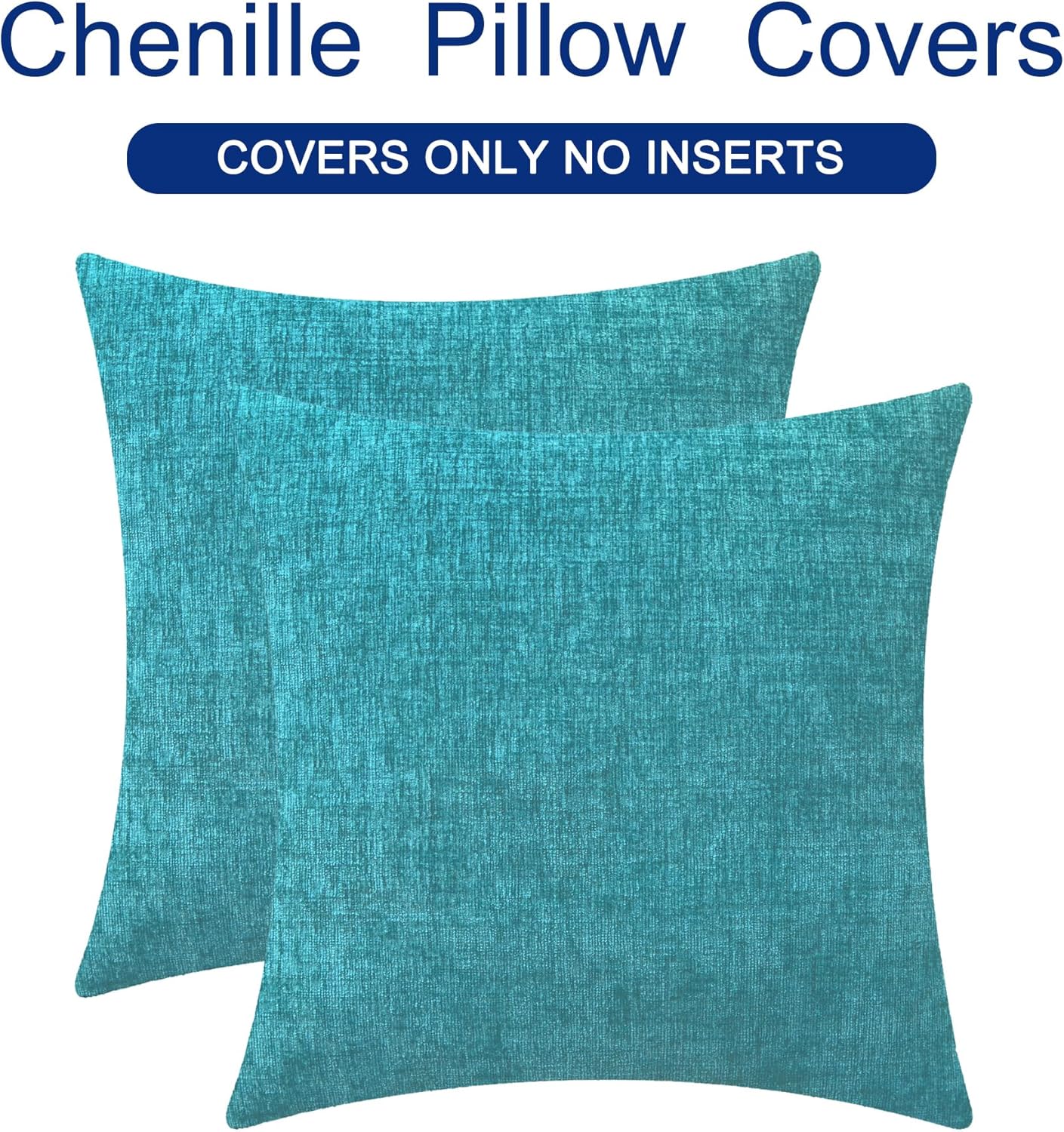 CaliTime Throw Pillow Covers Decorative 26 X 26 Inches Pack of 2 Cozy Chenille Cushion Cases for Couch Sofa Bed Living Room Home Lake Blue