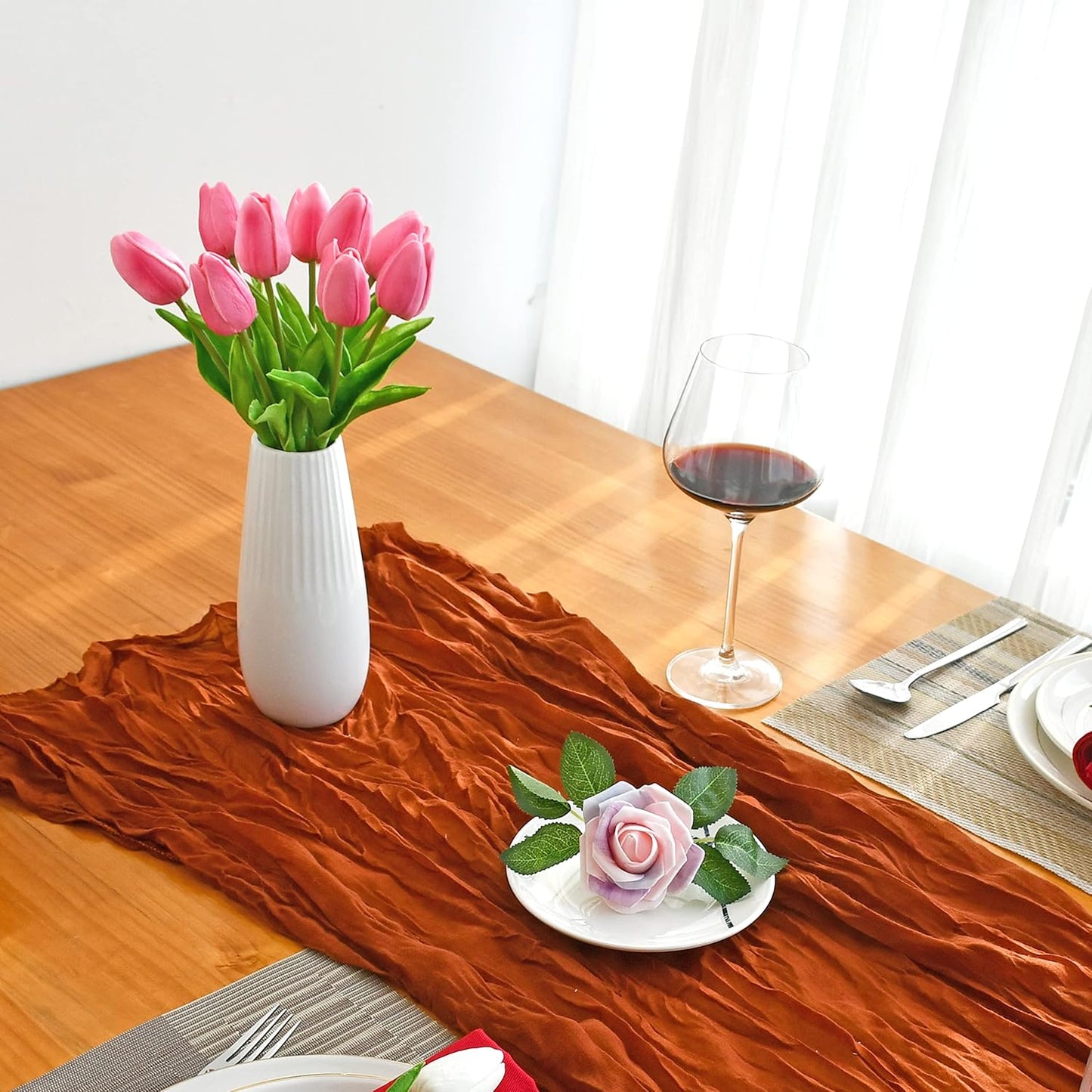 Mandy's Artificial Tulips 20 Stems Pink PU Faux Flowers for Wedding Home Decor 13.5 Inch