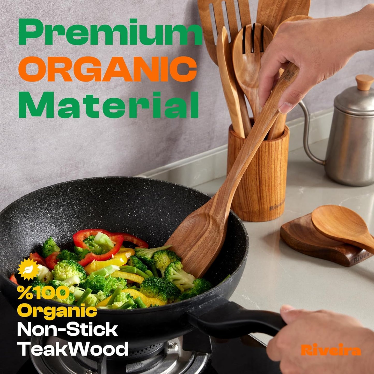 Riveira's 6-Piece Kitchen Essentials - Wooden Spoons for Cooking and Comprehensive Cooking Utensils Set