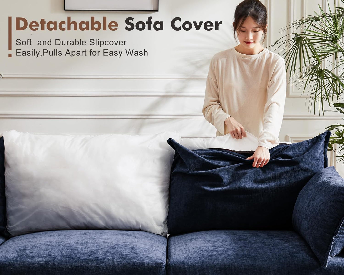 102.6" U Shaped Modular Sectional Sofa, 5 Seater Couch with Storage Ottoman Deep Seat and High Backrest with Removable Cover for Living Room, Apartment - Chenille Blue