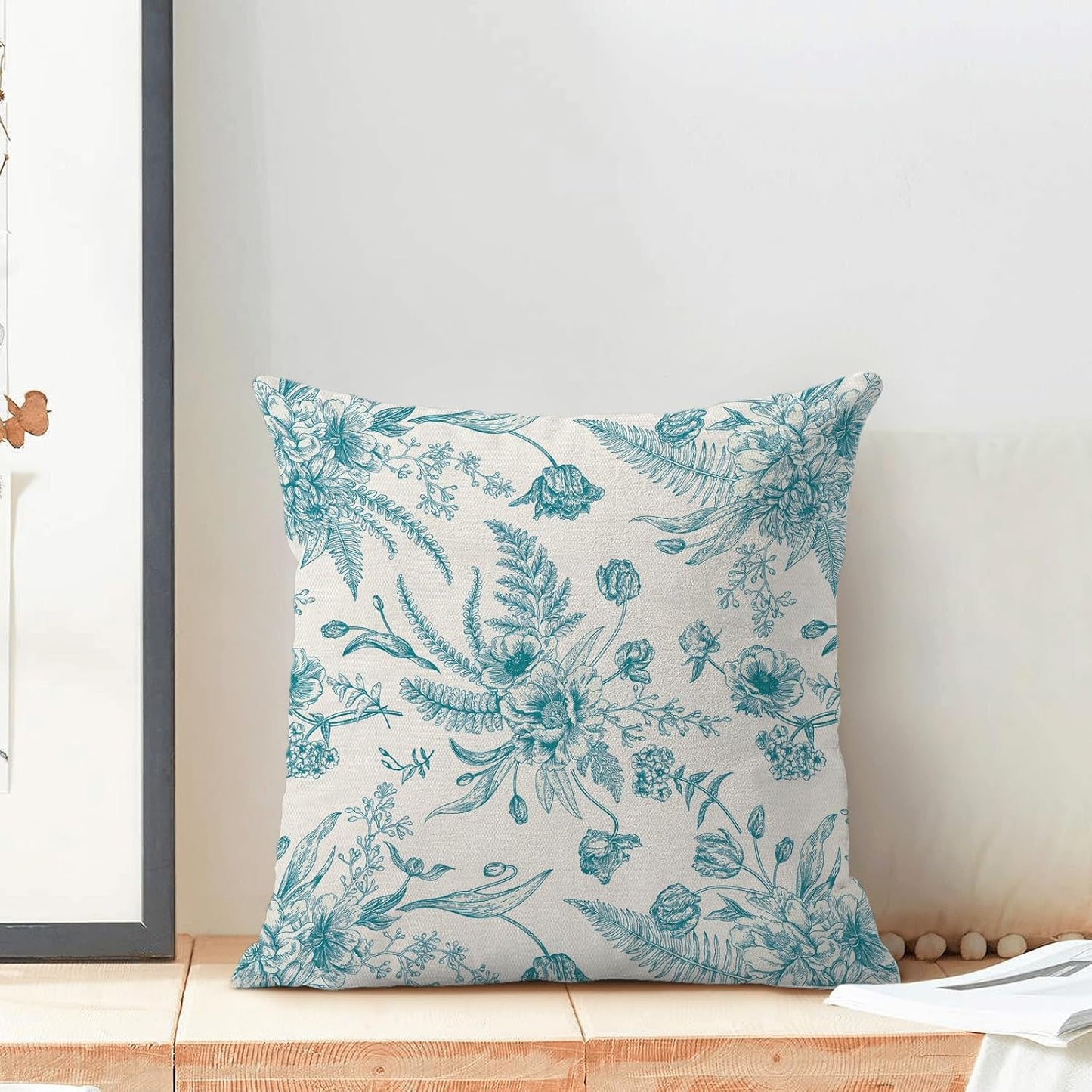 CXMEIFLY Aqua Teal Spring Pillow Covers 18 x 18 Inch Set of 2 for Chinoiserie Flowers Decor Throw Pillows Floral Leaves Seasonal Plant Outdoor Decorative Cushion Cases for Couch Bed Decorations