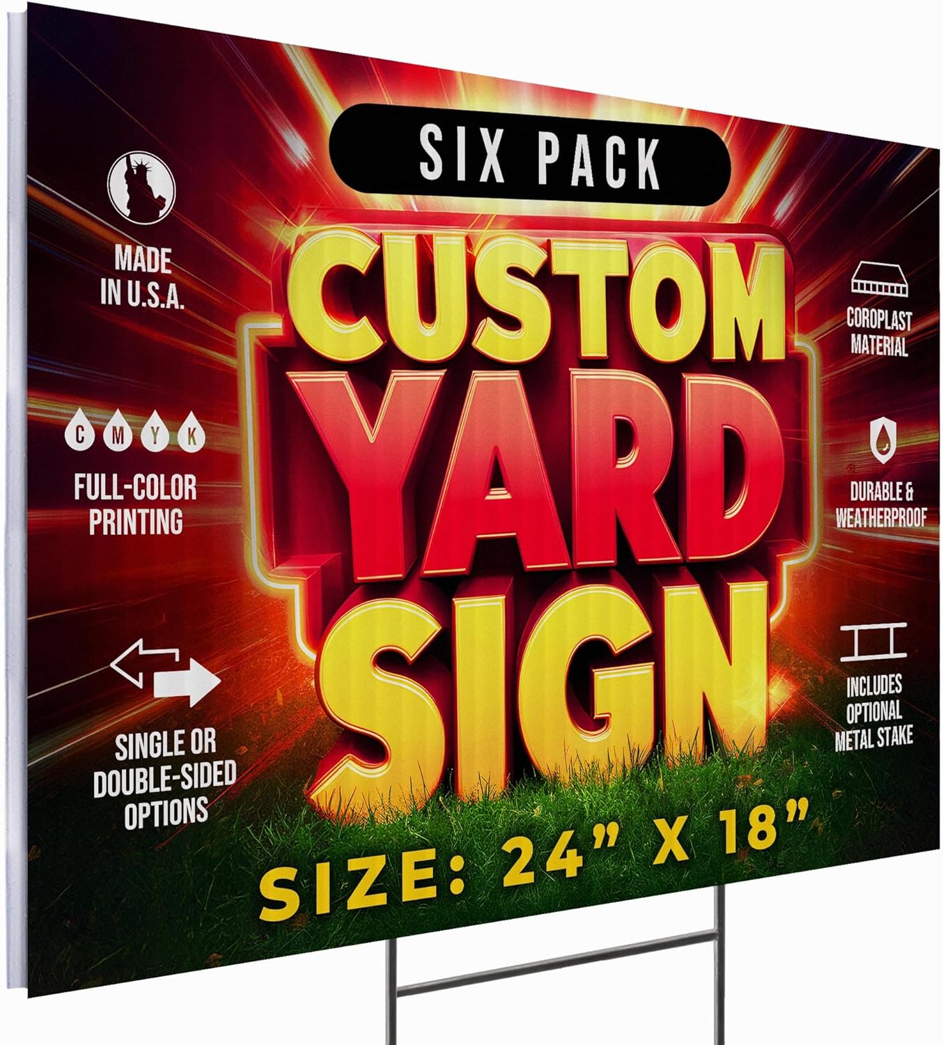 6 Pack 24"x18" Custom Yard Signs With or Without Stakes, Personalized Yard Signs for Outdoors, Customized Full Color Print Corrugated Signs for Business