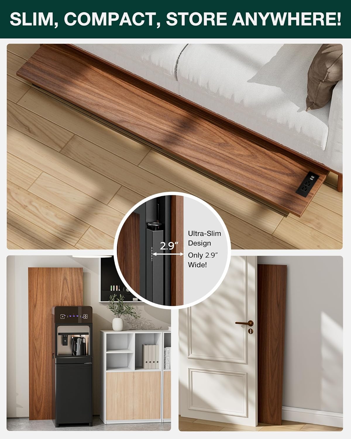 Frylr Small Folding Computer Desk – 55.1 Inch Portable Table for Craft and Study, Lightweight Desk for Small Spaces, Foldable Laptop Table Built-in AC/USB Outlets for Convenience, Dark Walnut