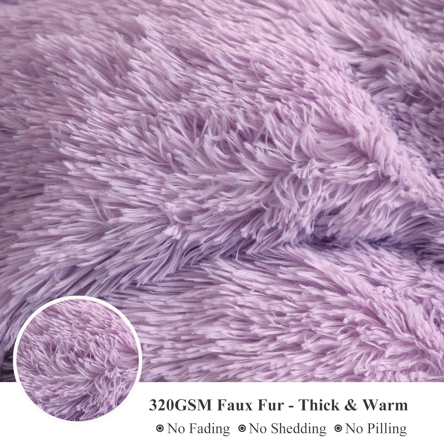 XeGe Luxury Faux Fur Bed Blanket, Soft 60x90 Lavender Fluffy Throw, Shaggy Plush Decorative Couch Blanket, Cute Furry Fuzzy Throw for Bed Bedroom Living Room Light Purple, 60x90