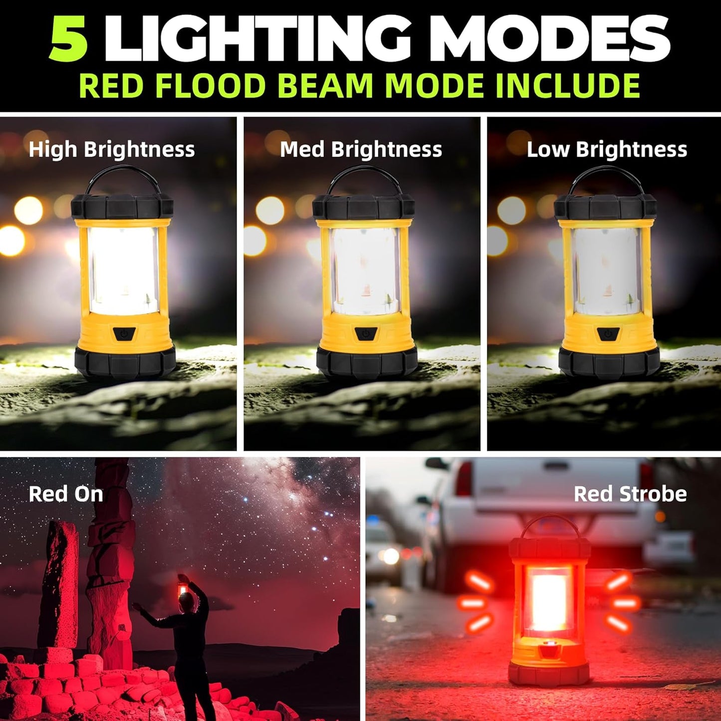 Rechargeable Camping Lantern, 3000LM 5 Light Modes Camping Light 4400 Capacity Phone Charger LED Impact-Resistant Flashlight Lantern Portable Waterproof Hurricane Lanterns for Emergency(Orange)